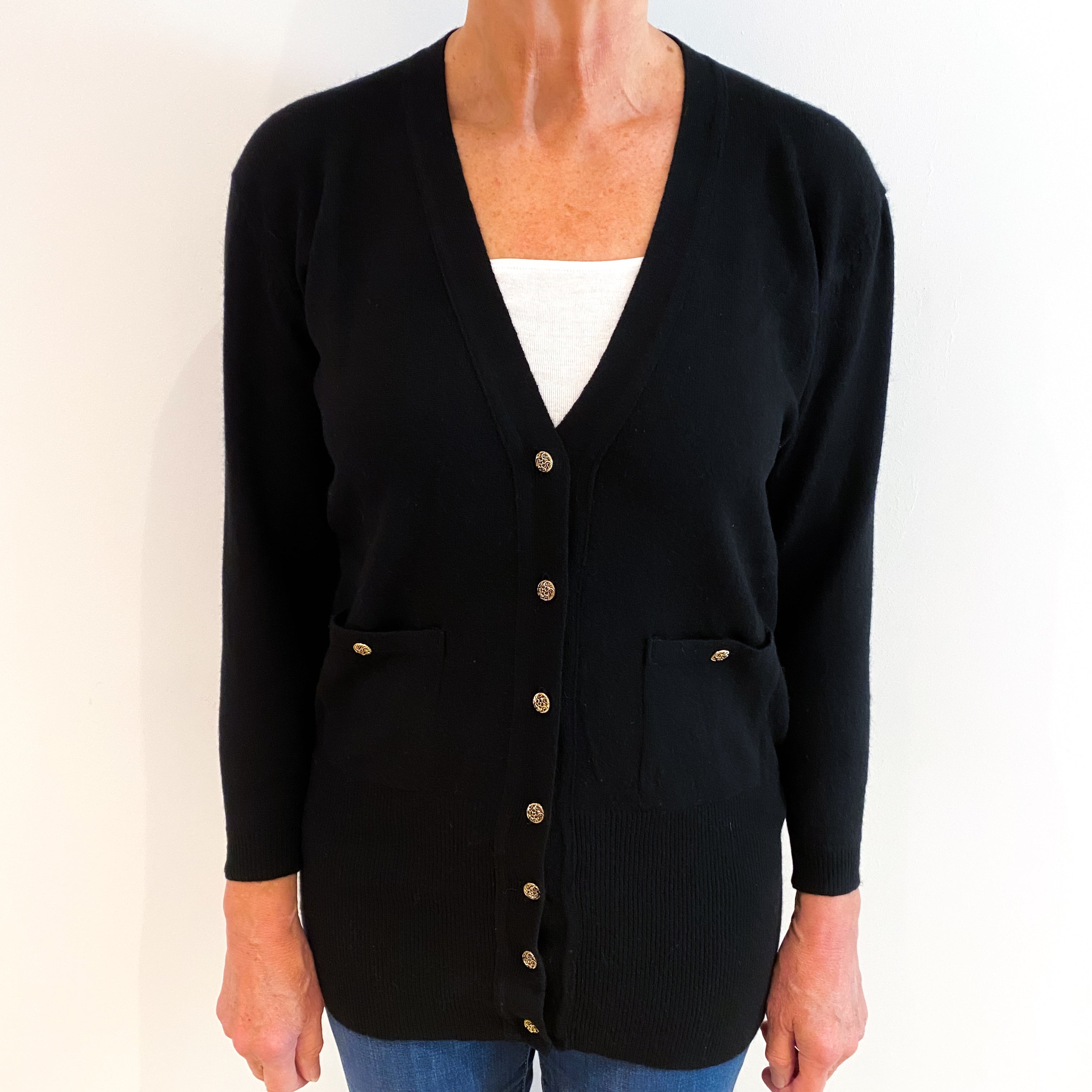 Vintage Black Longline Cashmere Cardigan Medium