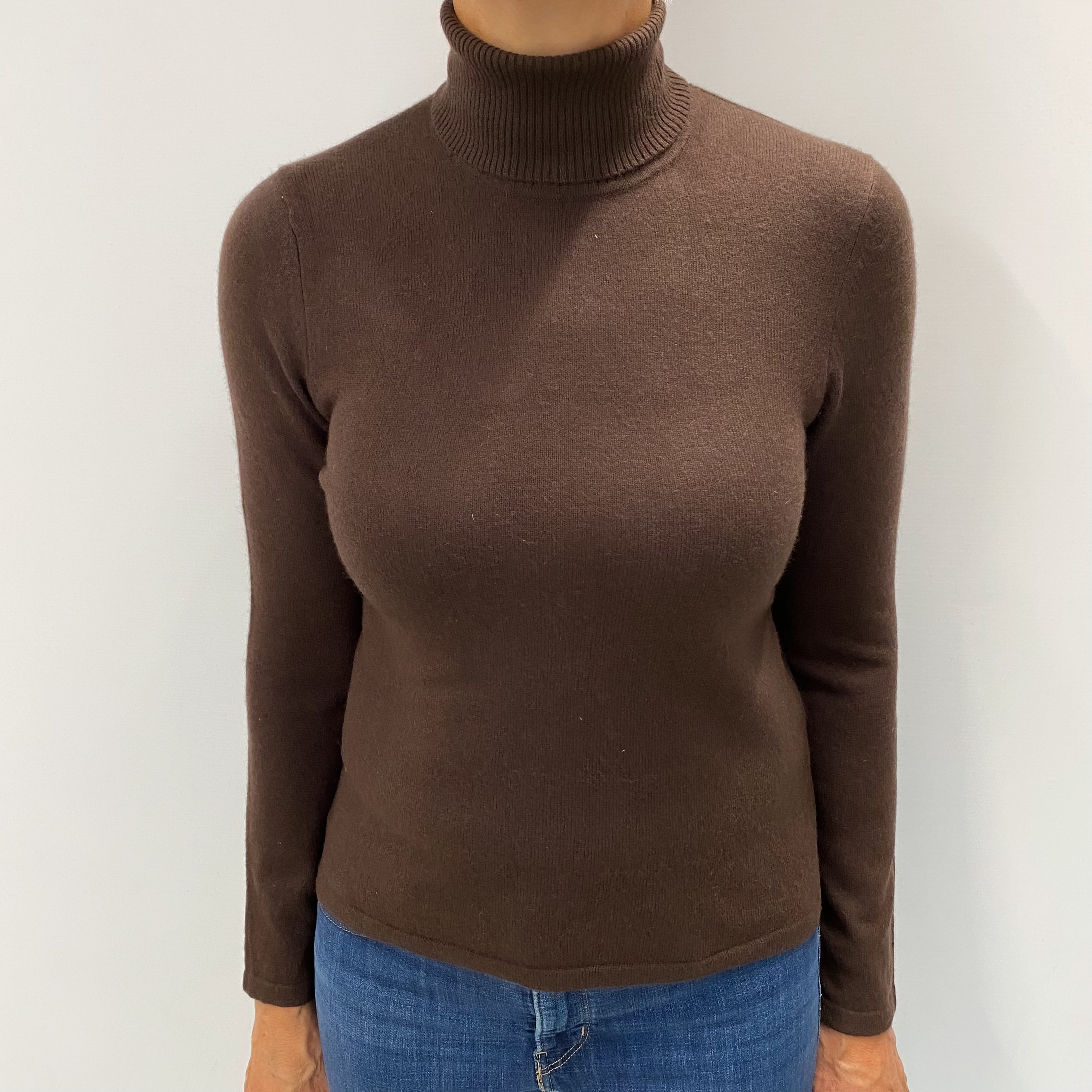Chocolate Brown Cashmere Polo Neck Jumper Medium