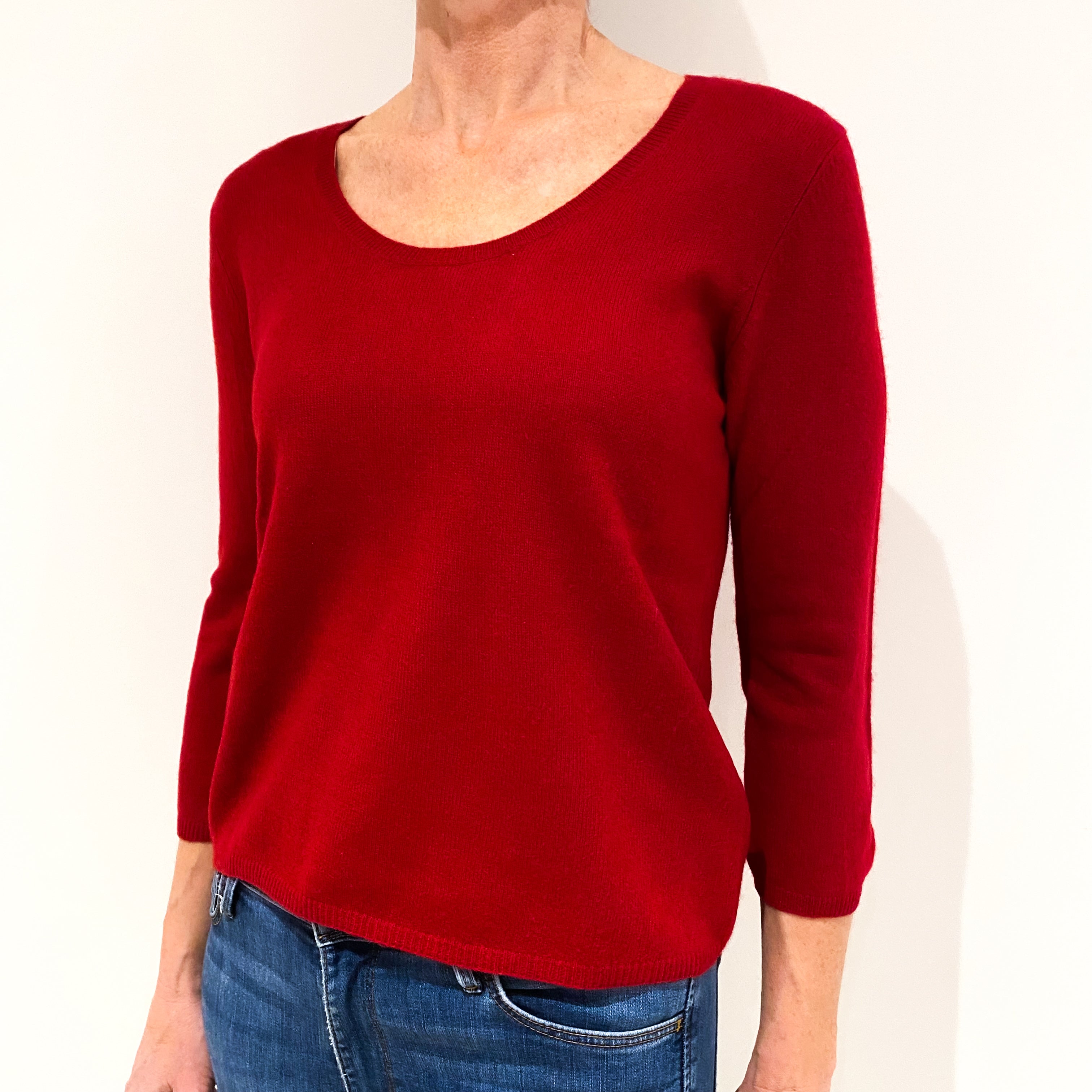 Crimson Red Cashmere Crew Neck Jumper Small