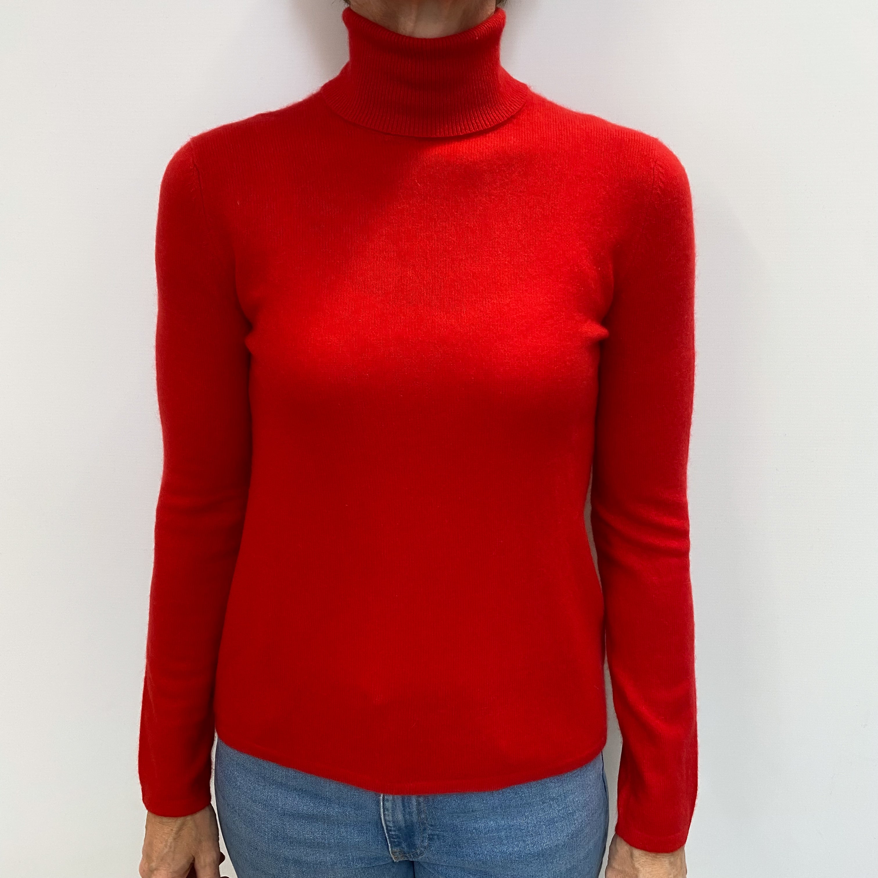 Vermillion Red Cashmere Polo Neck Jumper Small
