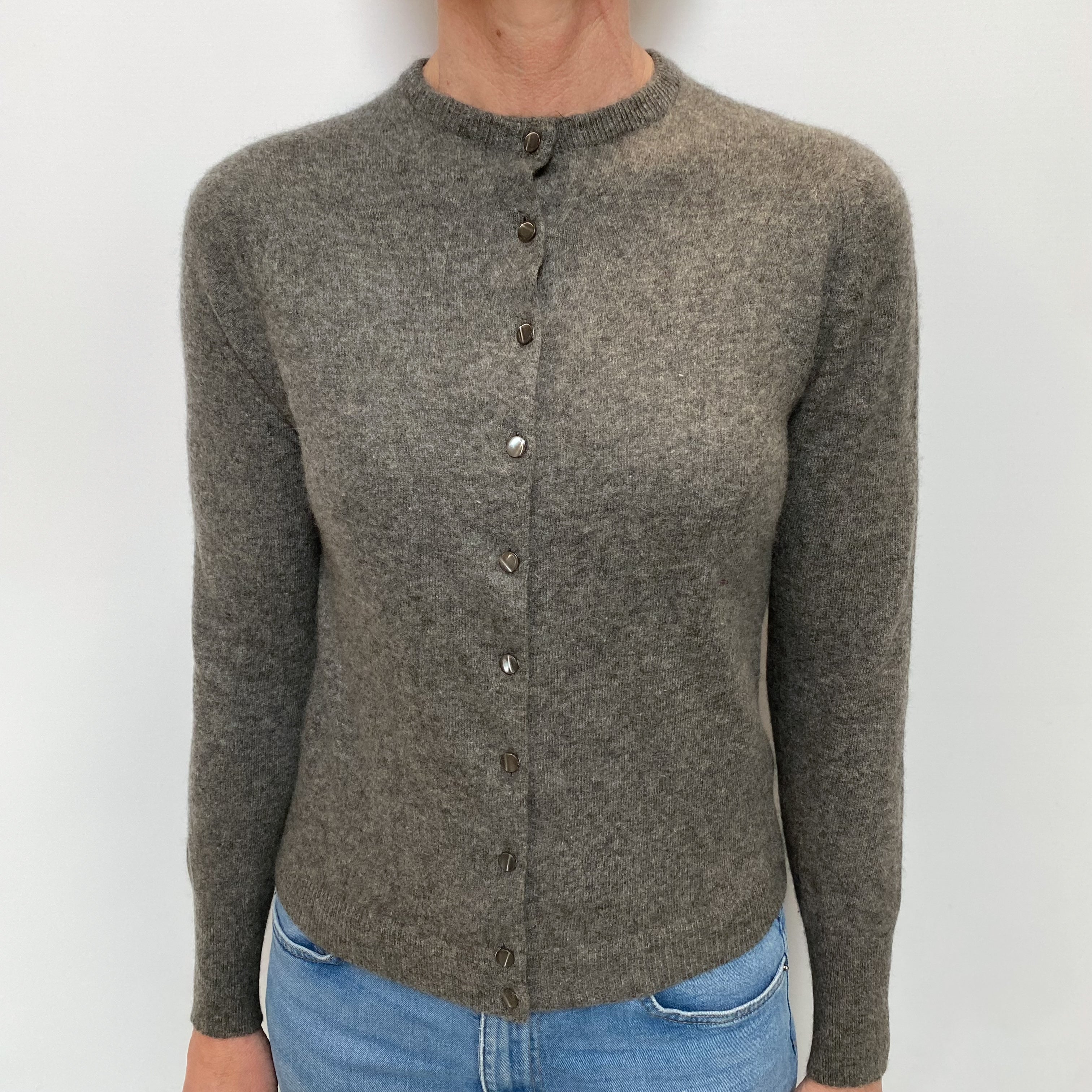 Slate Grey Cashmere Crew Neck Cardigan Small