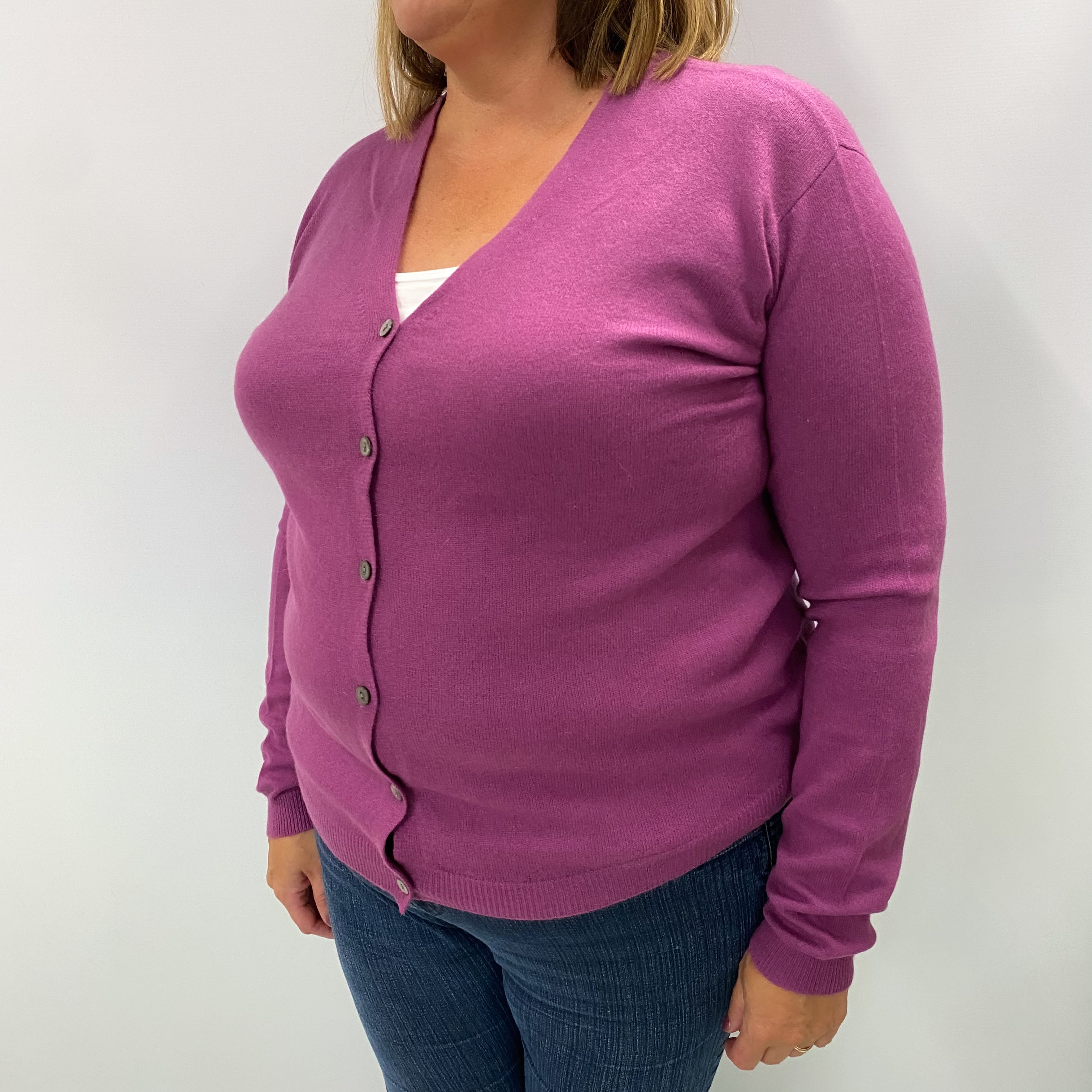 Heather Purple Cashmere V Neck Cardigan Extra Large