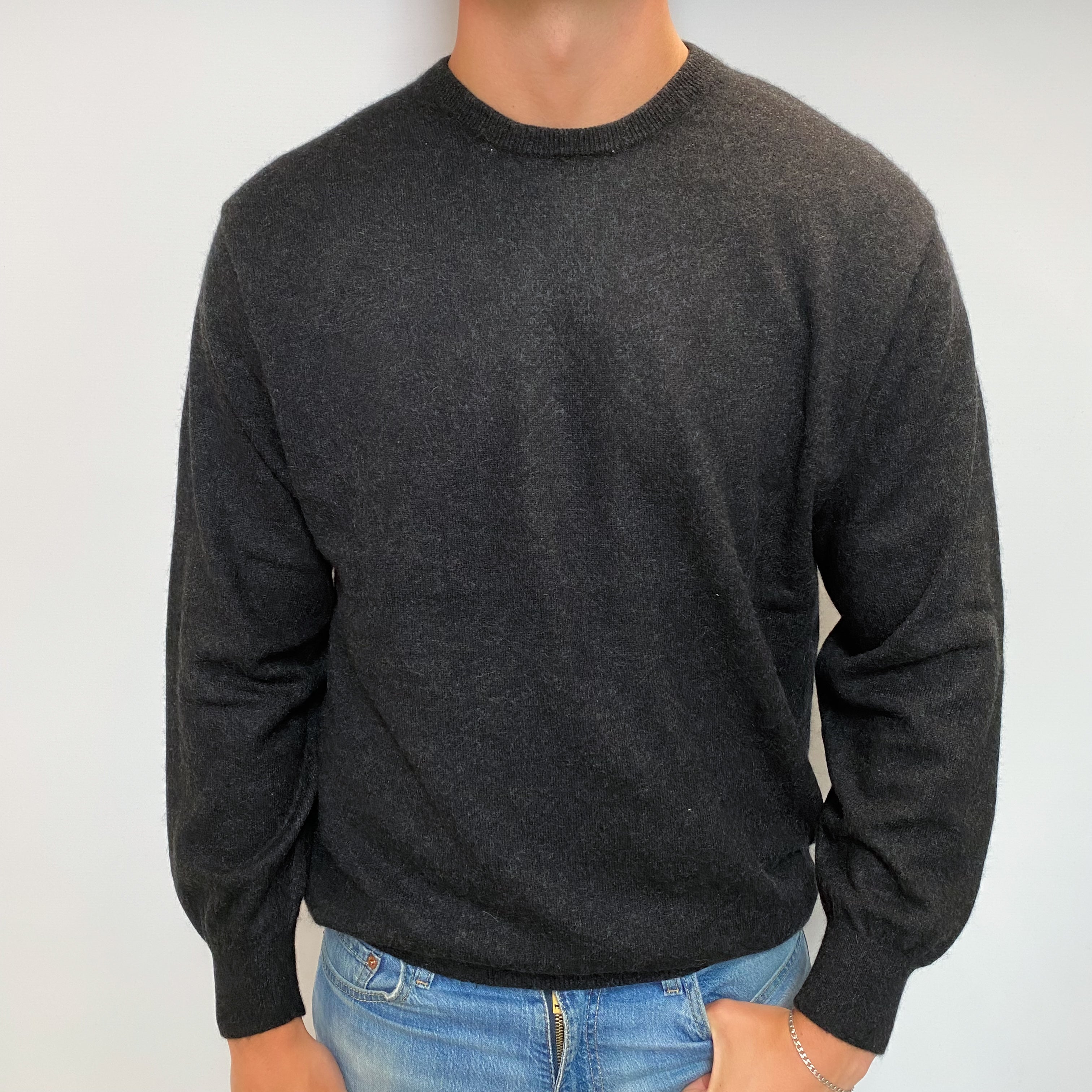 Men's Charcoal Grey Cashmere Crew Neck Jumper XXL