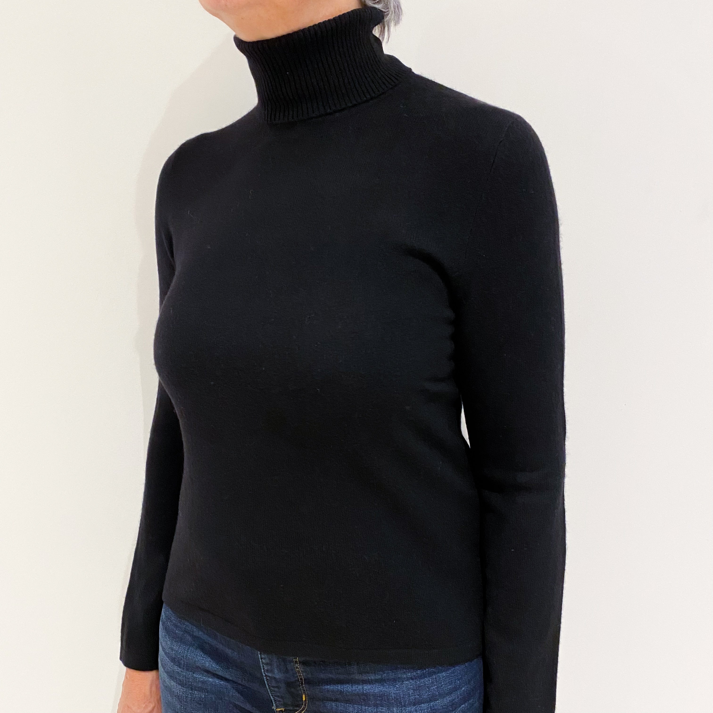 Black Cashmere Polo Neck Jumper Medium