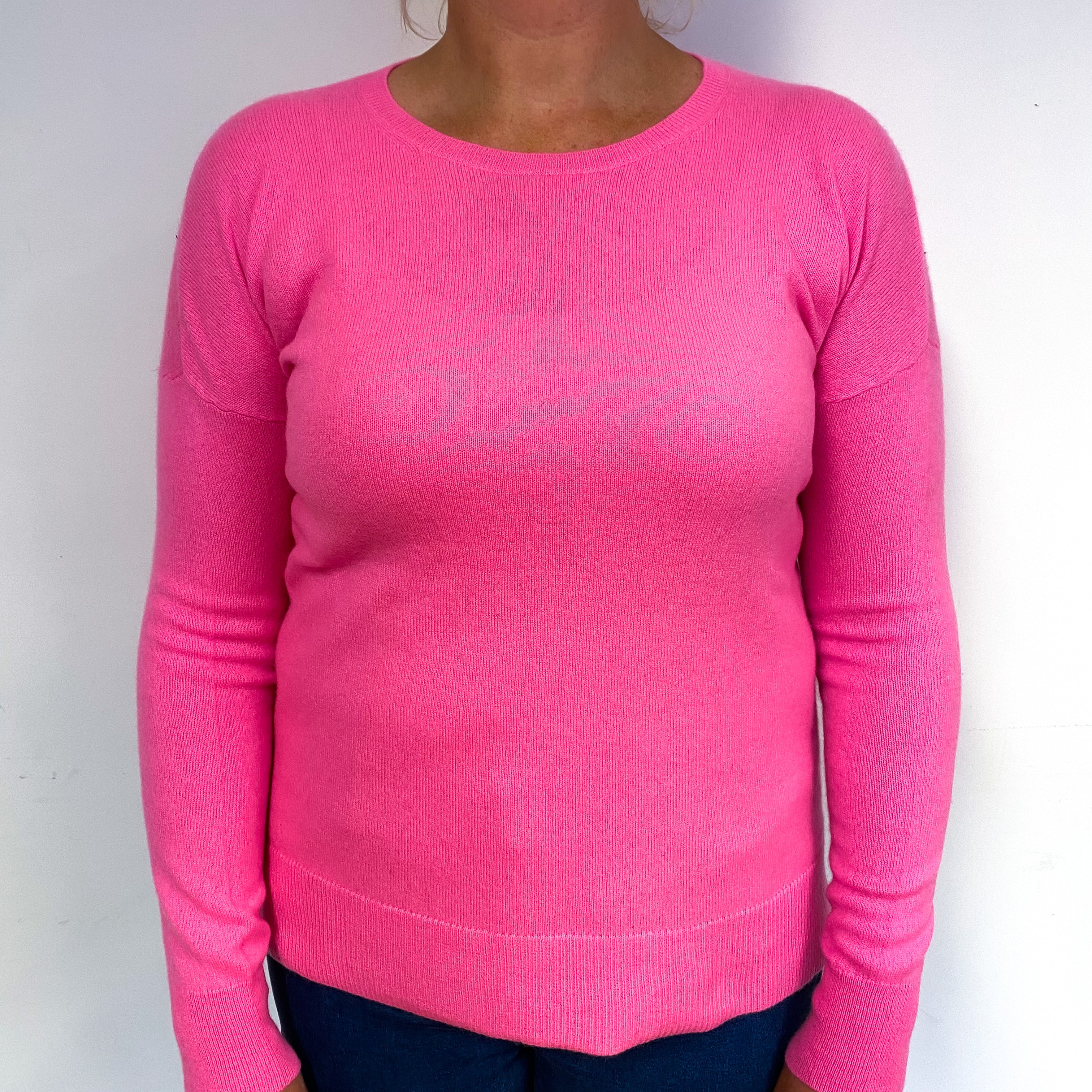 Neon Pink Cashmere Crew Neck Jumper Large