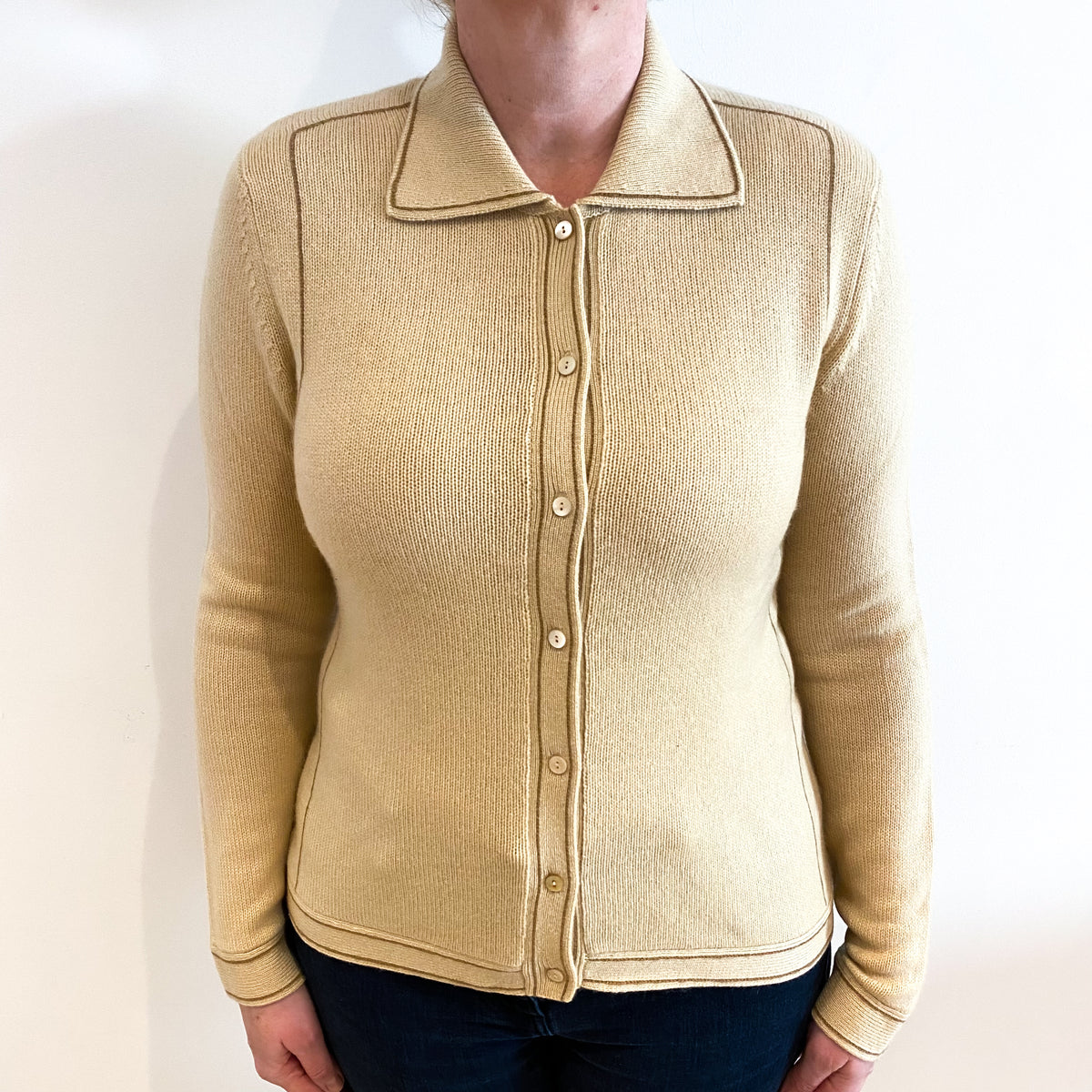 Beige Cashmere Collared Cardigan Large