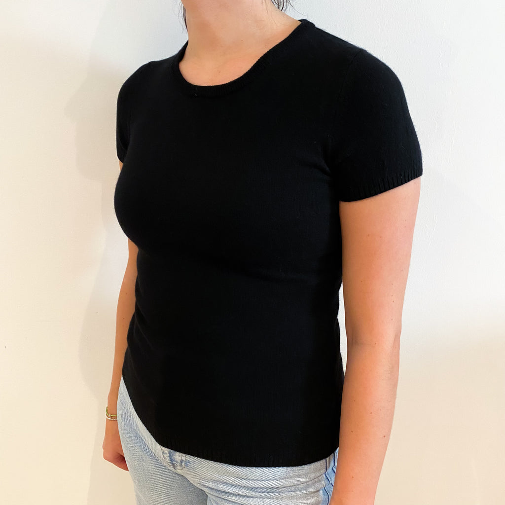 Black Cashmere Crew Neck Short Sleeved Jumper Small