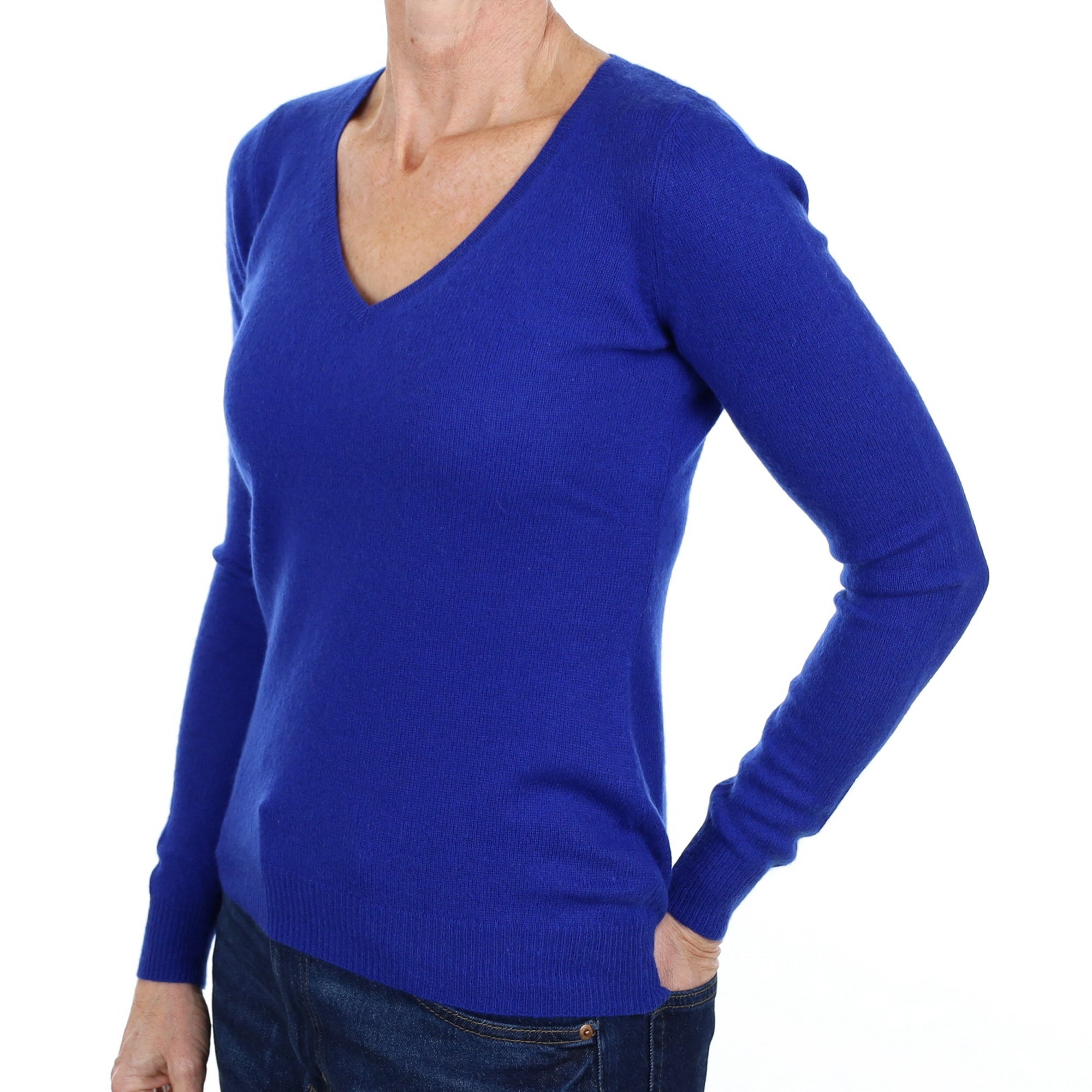 Admiral Blue Cashmere V Neck Jumper Small
