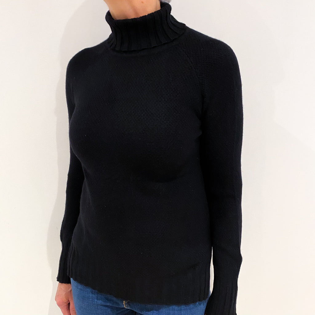 Black Chunky Cashmere Polo Neck Jumper Medium