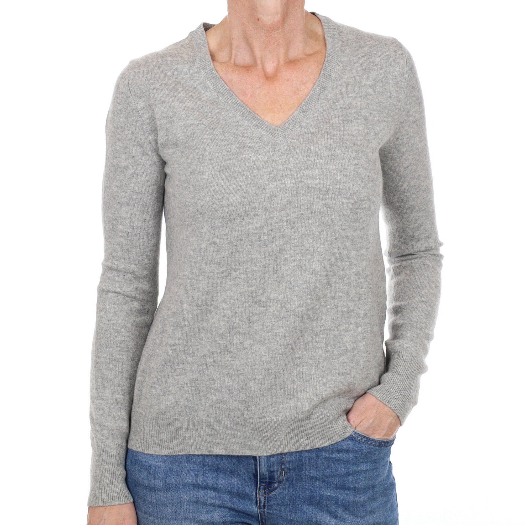 Smoke Grey Cashmere V Neck Jumper Small