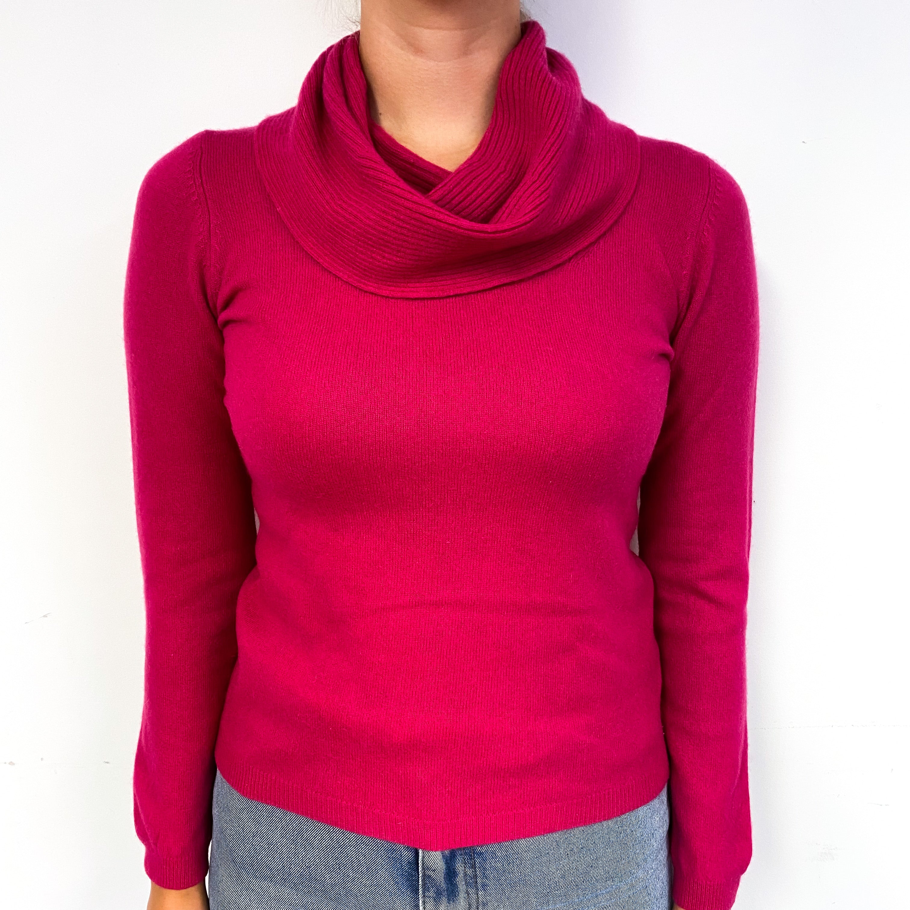 Fuchsia Pink Cashmere Polo Neck Jumper Small