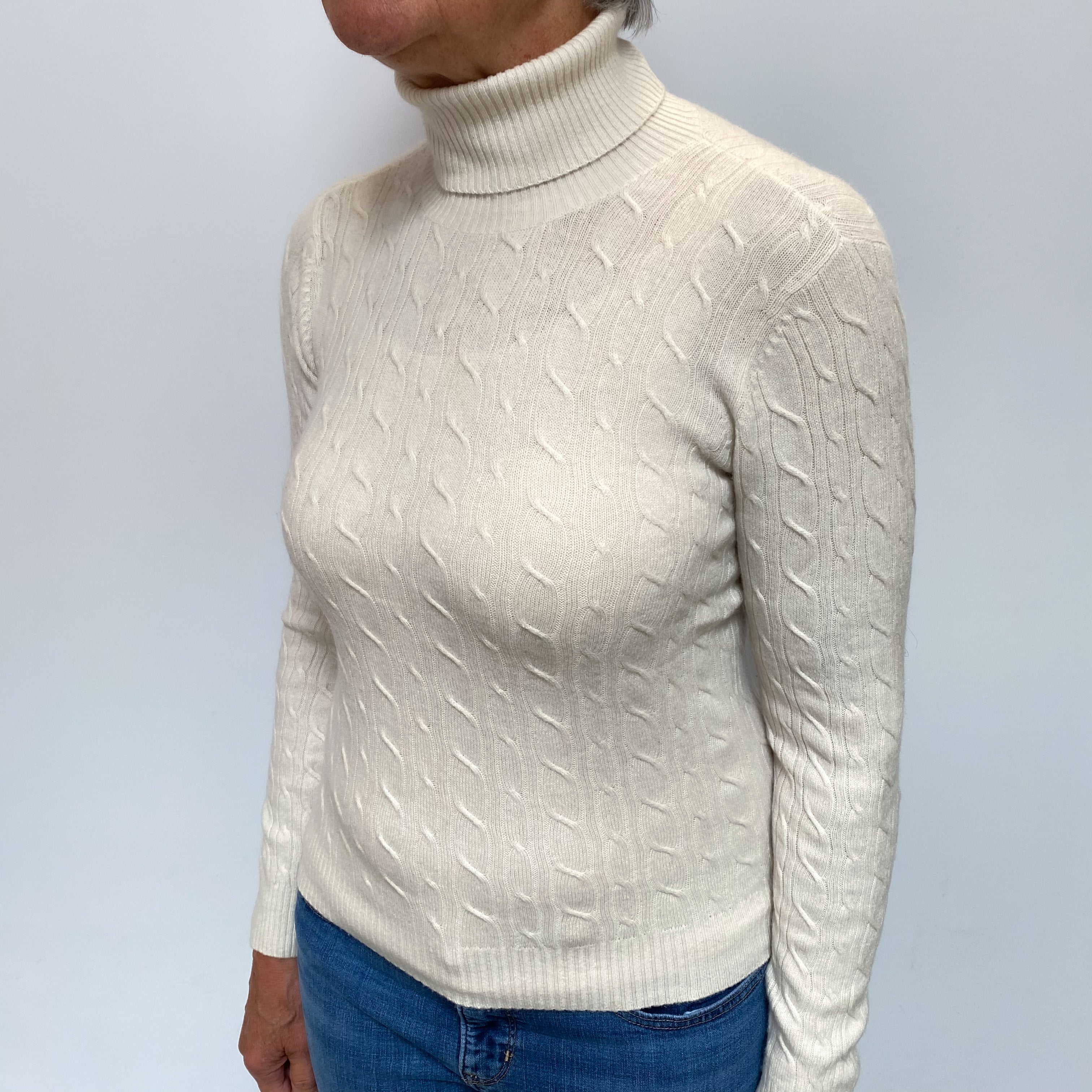 Ivory Cream Cashmere Polo Neck Jumper Medium