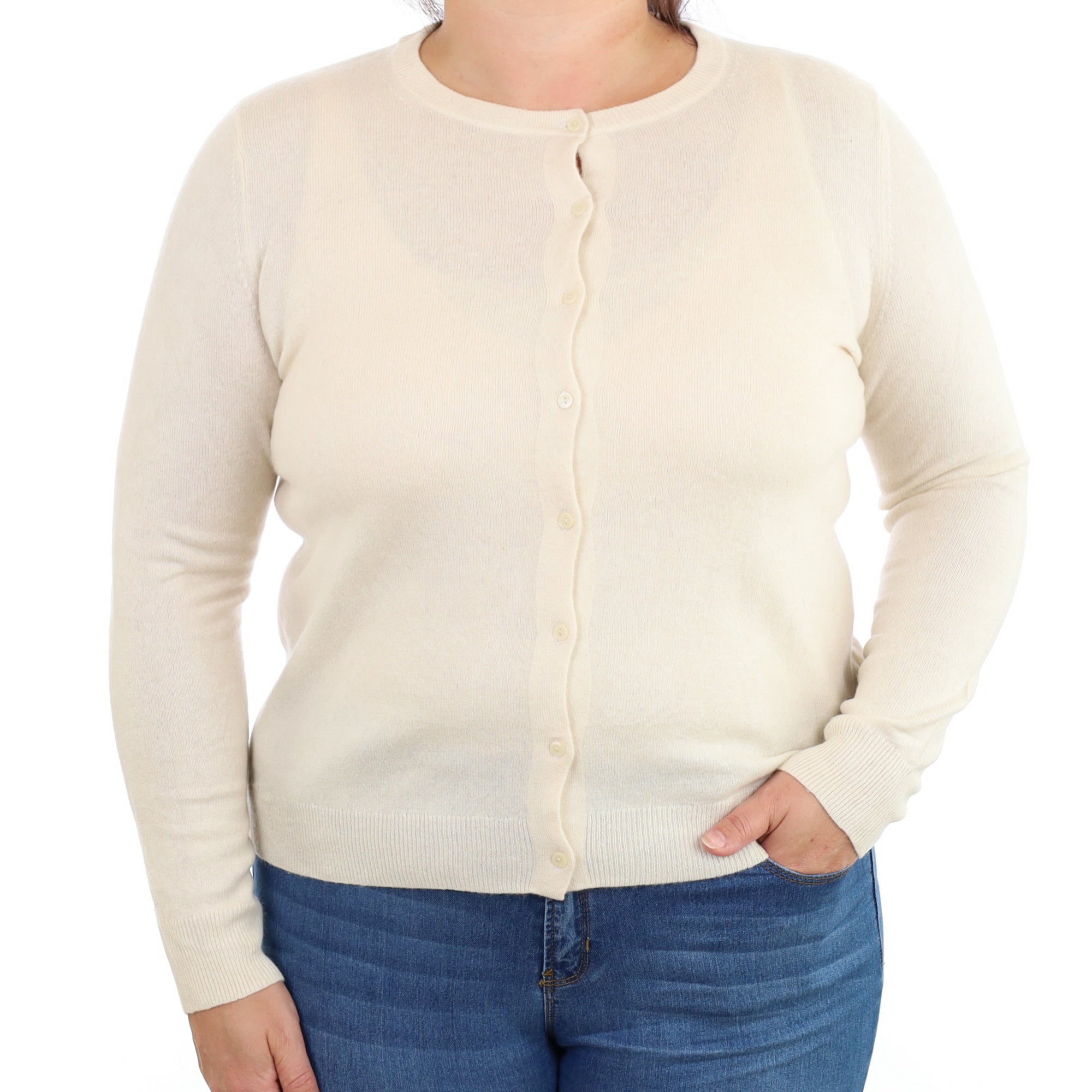 Vanilla Cream Cashmere Crew Neck Cardigan Large