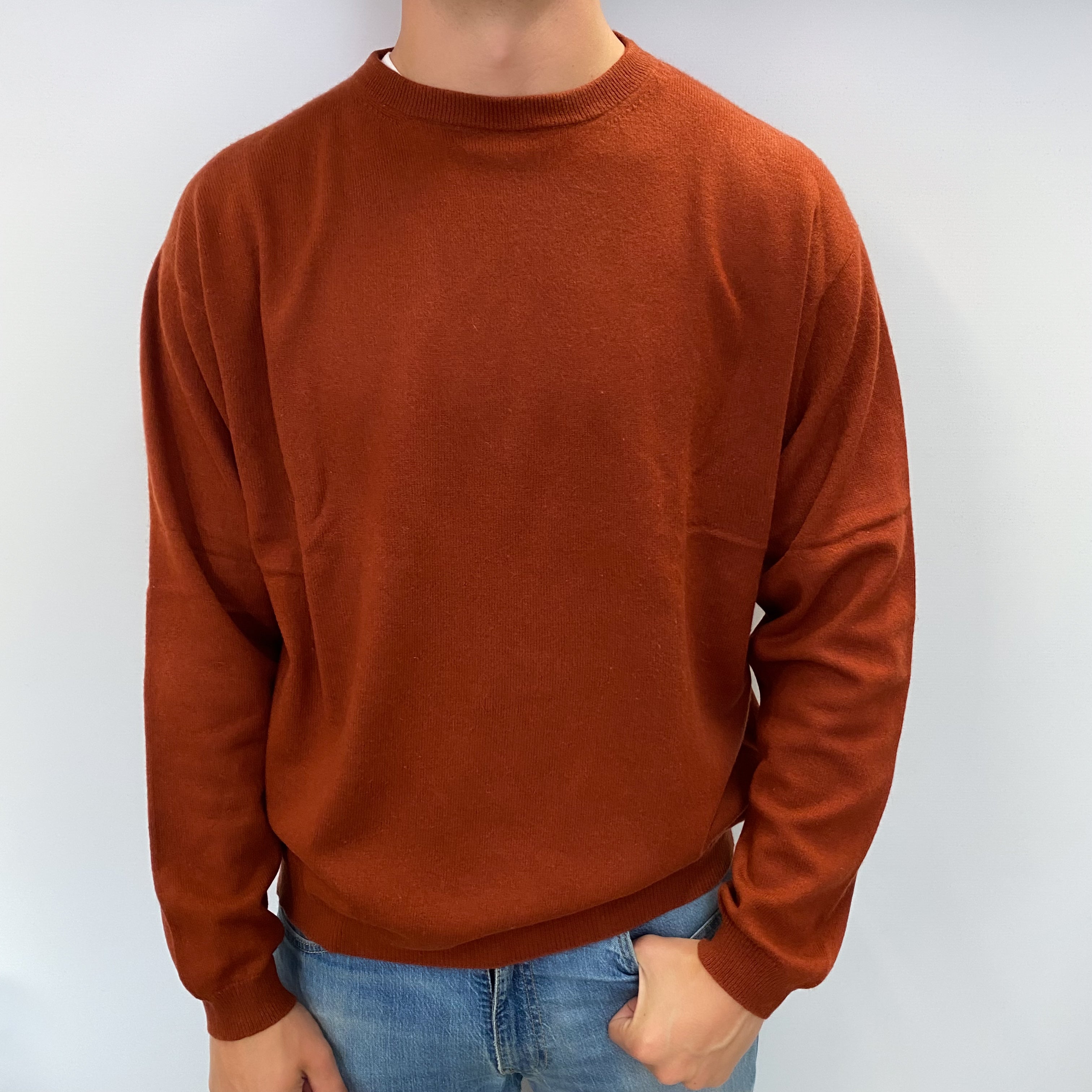 Men's Brick Orange Cashmere Crew Neck Jumper XXL