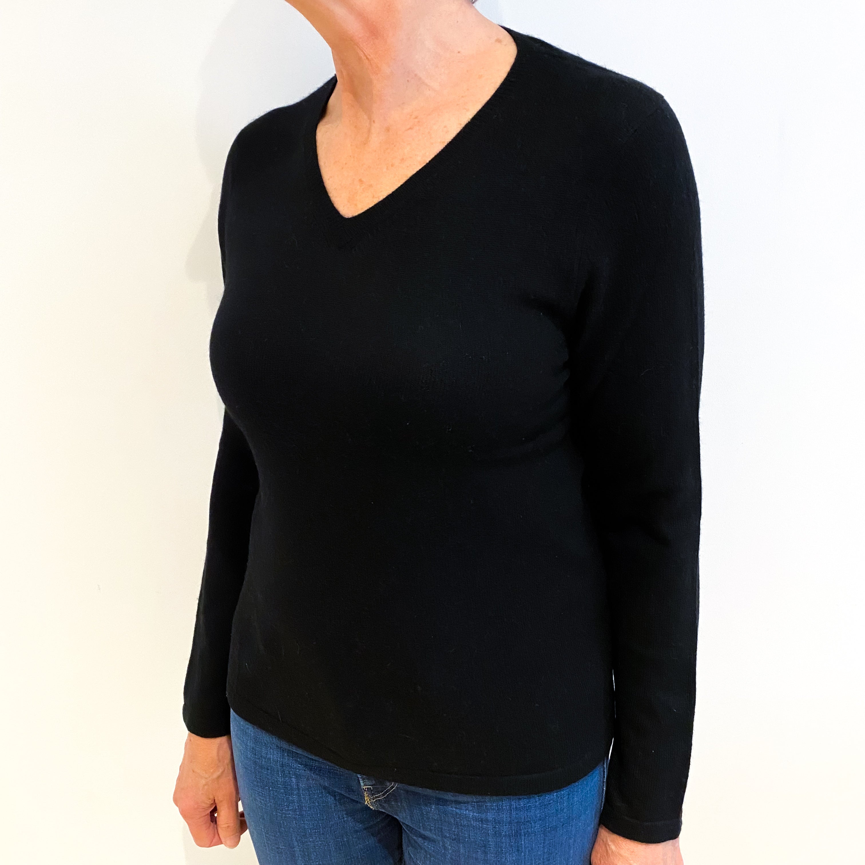 Black Cashmere V Neck Jumper Medium