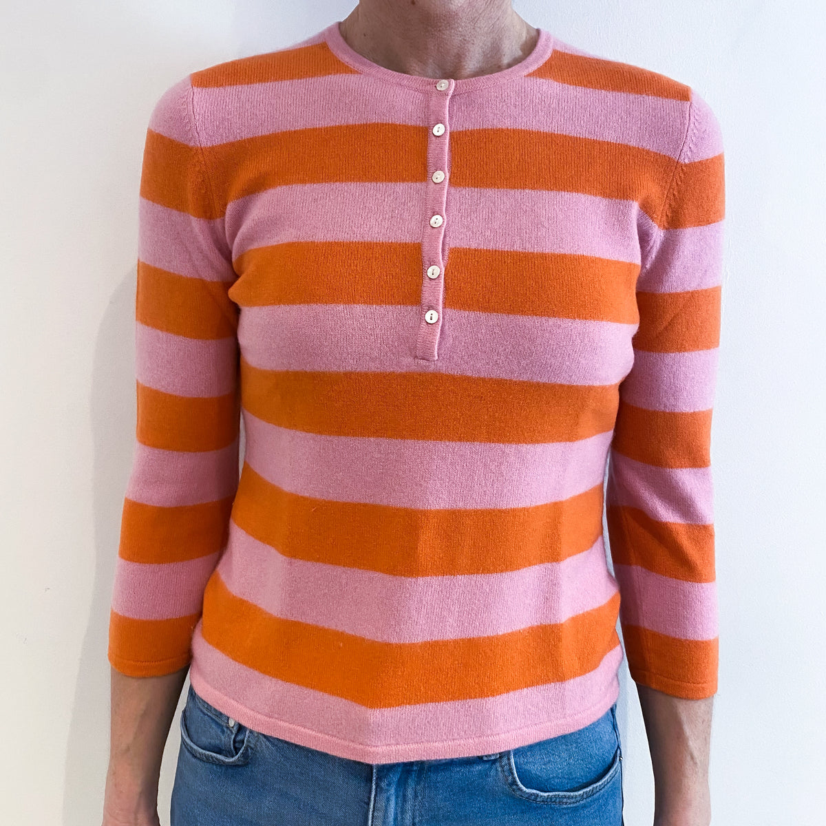 Cashmere Sugarhouse Pink and Orange Crew Neck Jumper Small