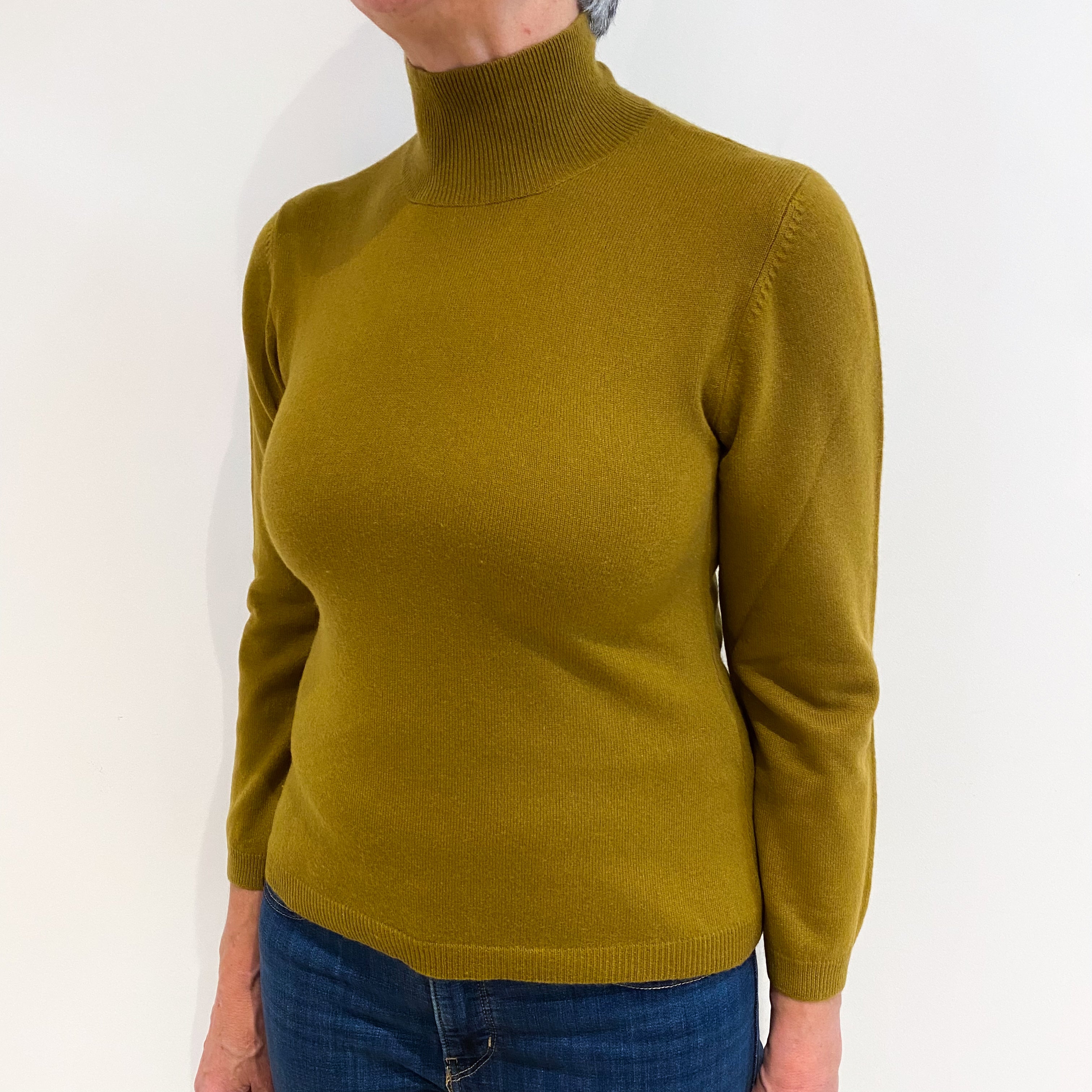 Lichen Green Cashmere Turtle Neck Jumper Medium