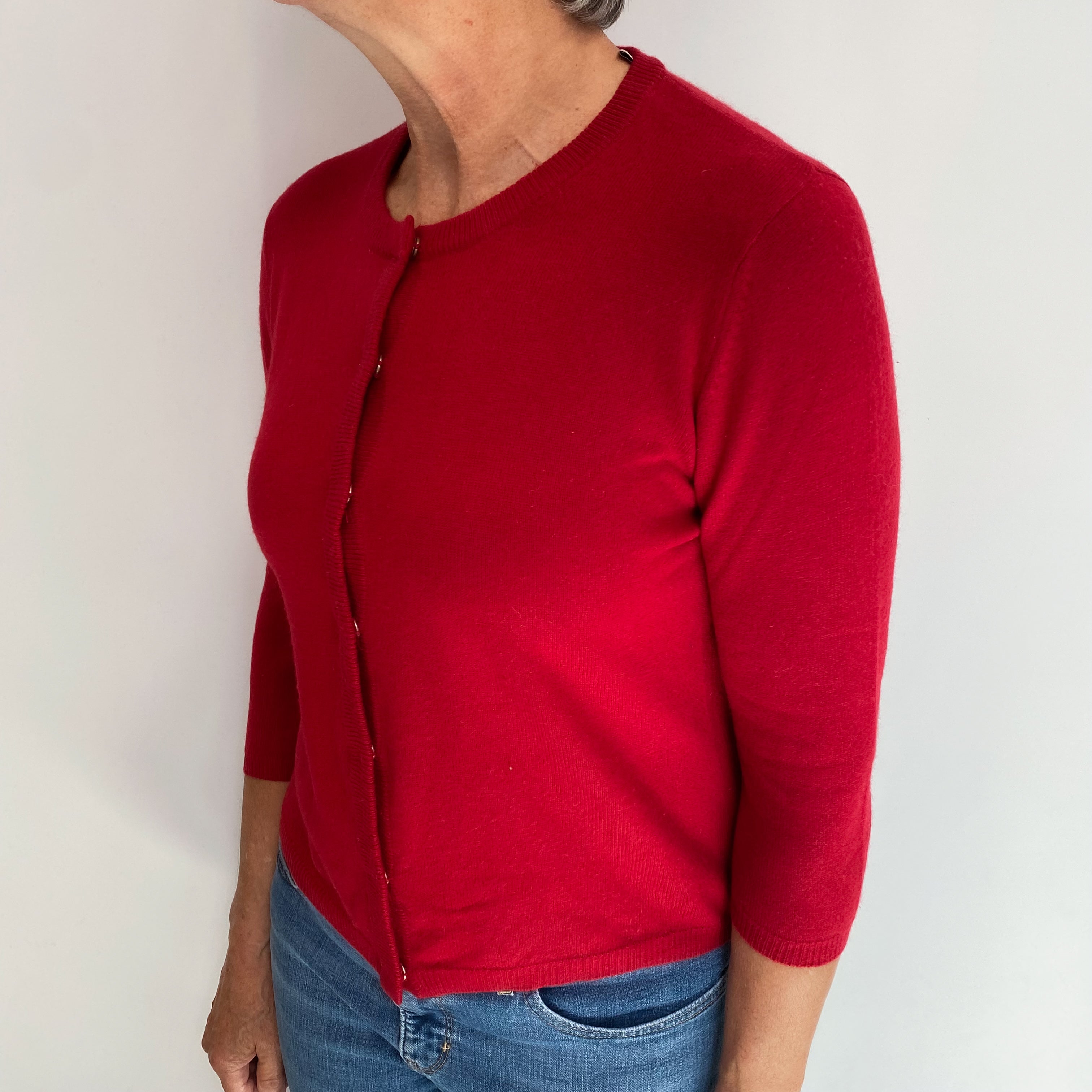Crimson Red Cashmere Crew Neck Cardigan Medium
