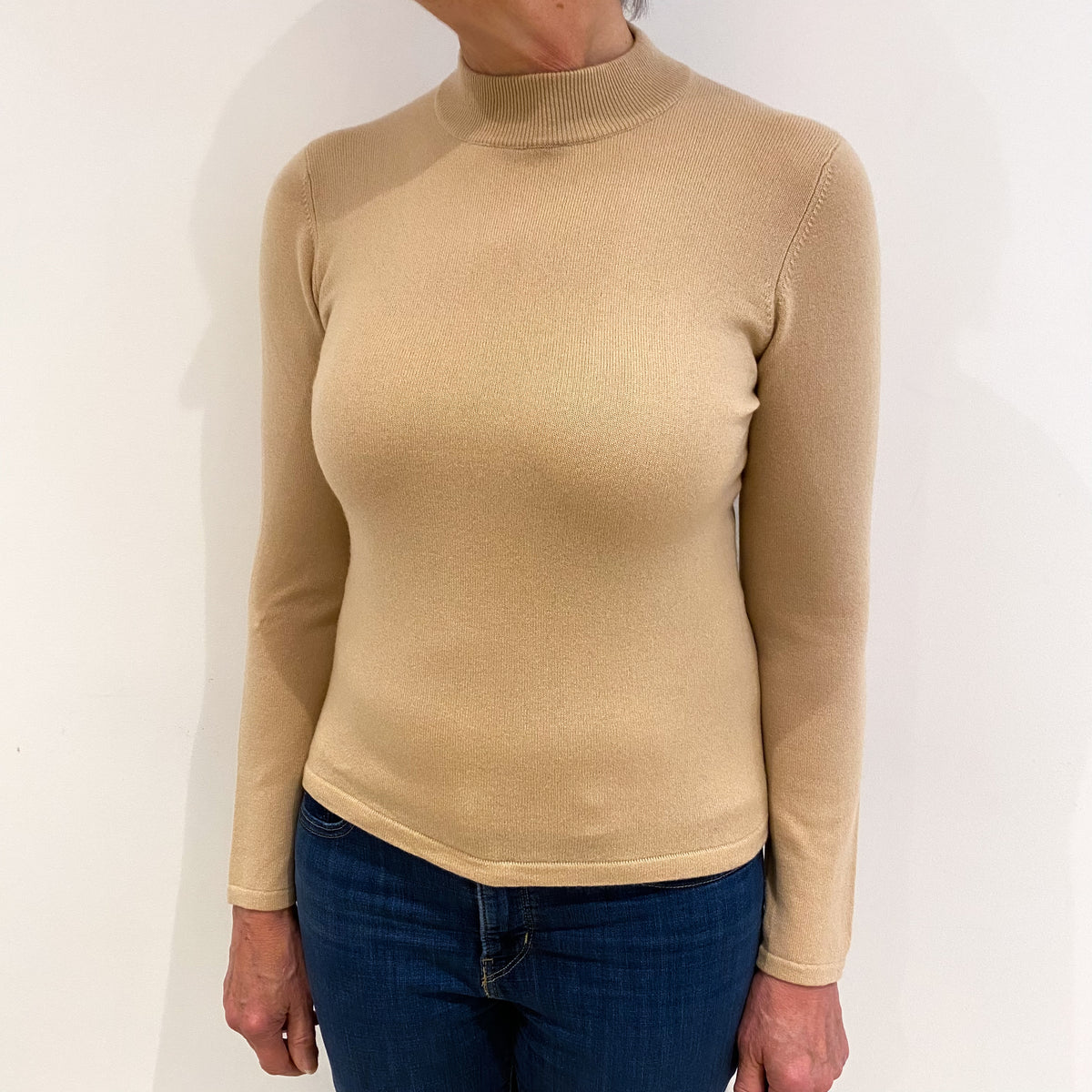 Sand Beige Cashmere Turtle Neck Jumper Medium