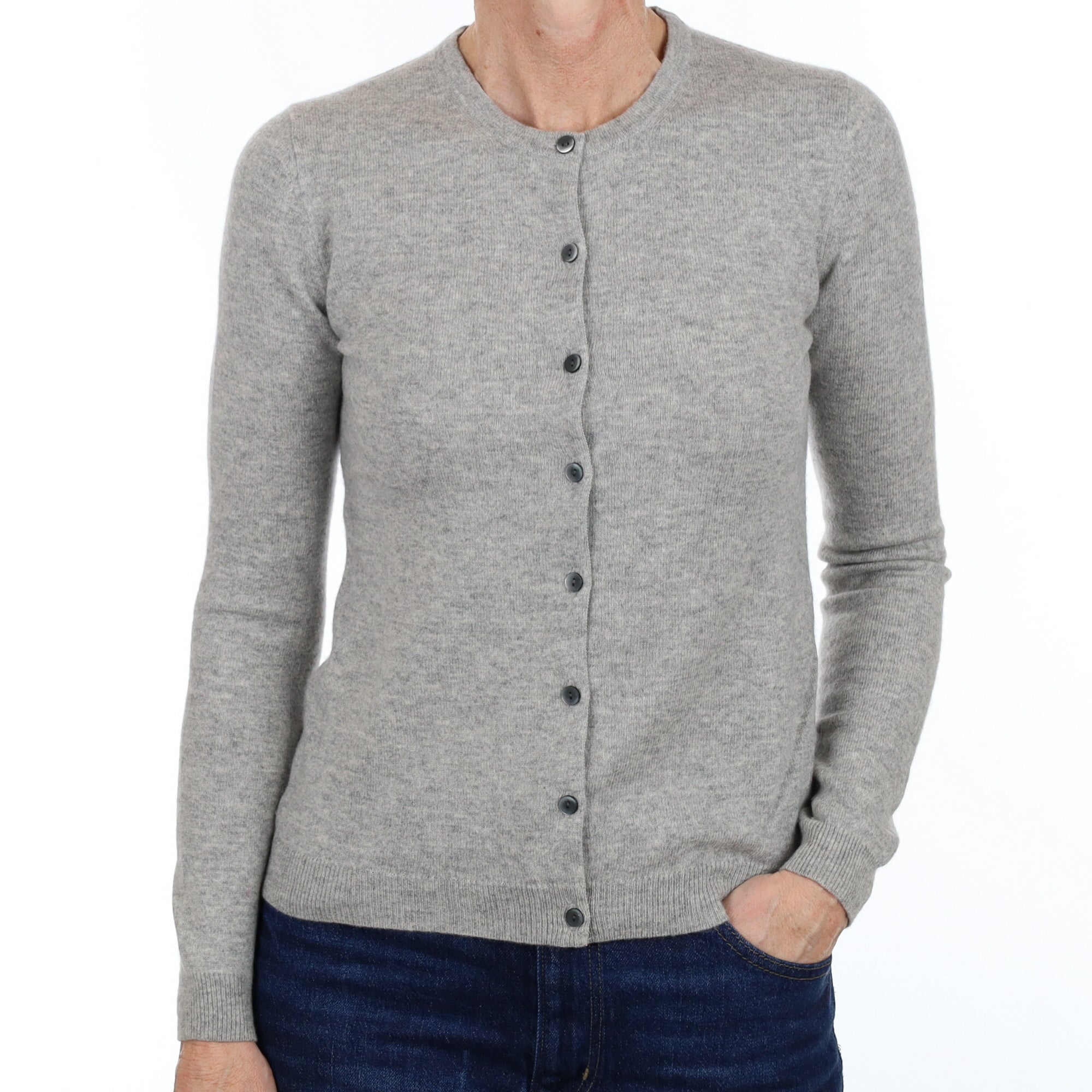 Smoke Grey Cashmere Crew Neck Cardigan Small