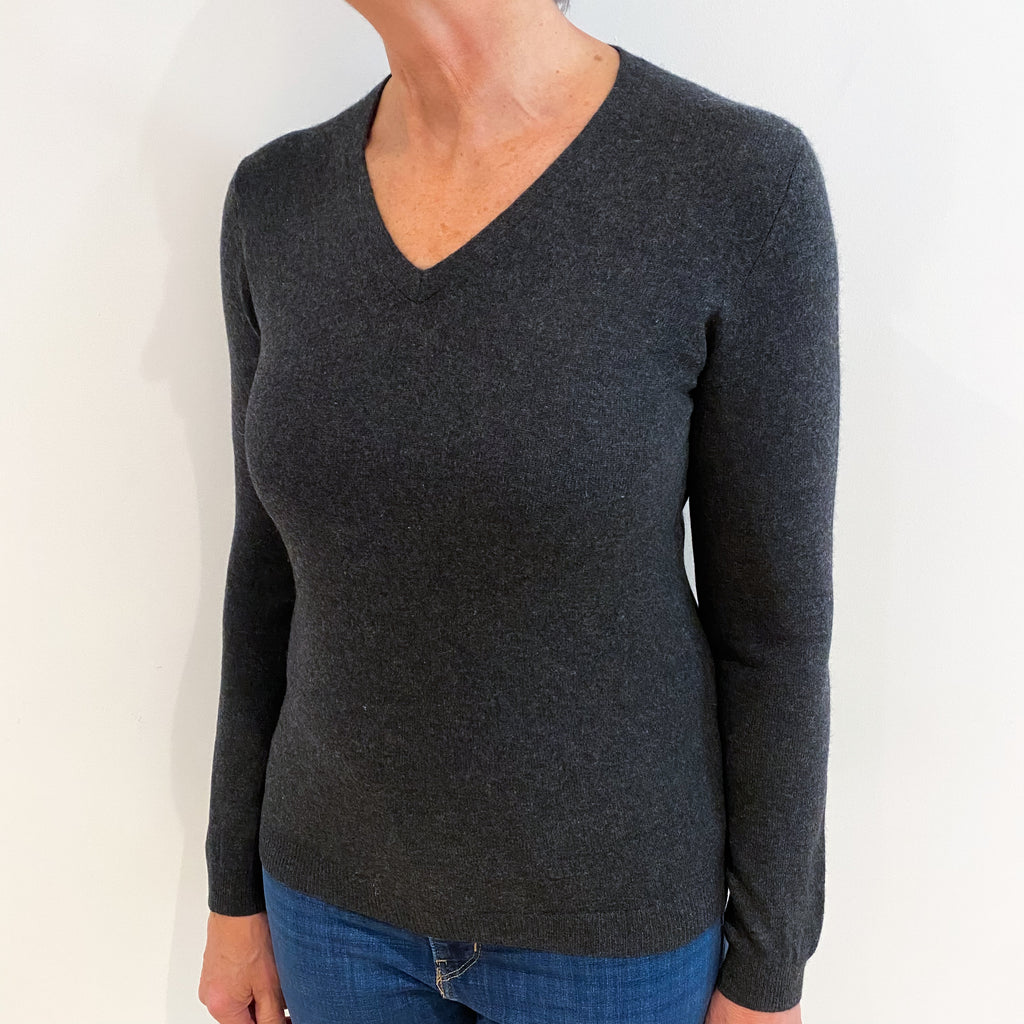 Charcoal Grey Cashmere V Neck Jumper Medium