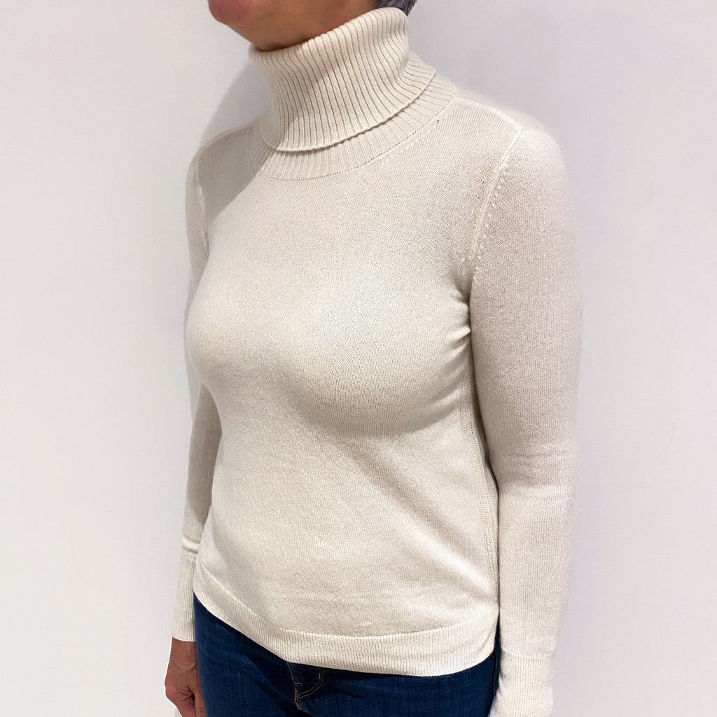 Vanilla Cream Cashmere Polo Neck Jumper Medium