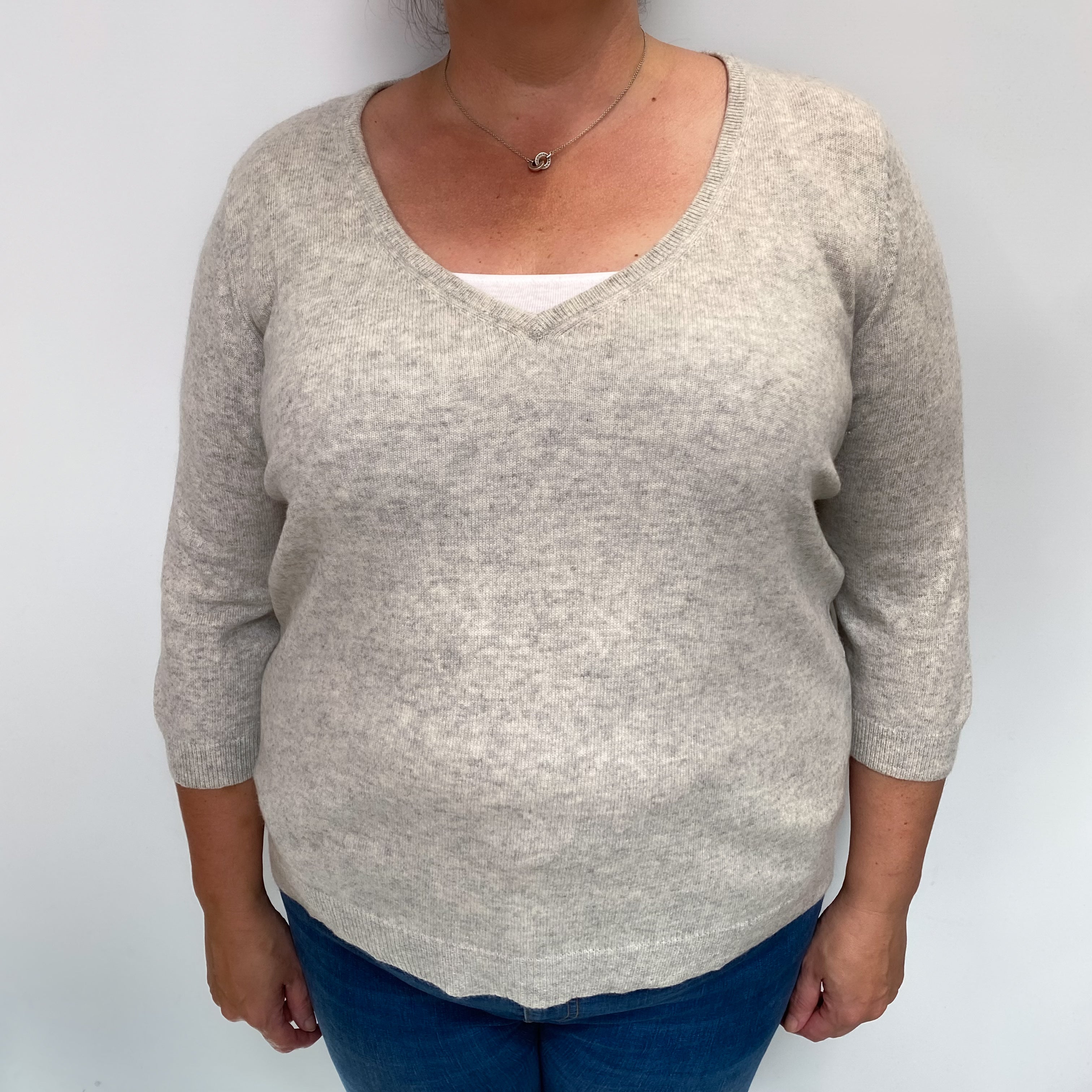 Smoke Grey Cashmere V-Neck Jumper Extra Large