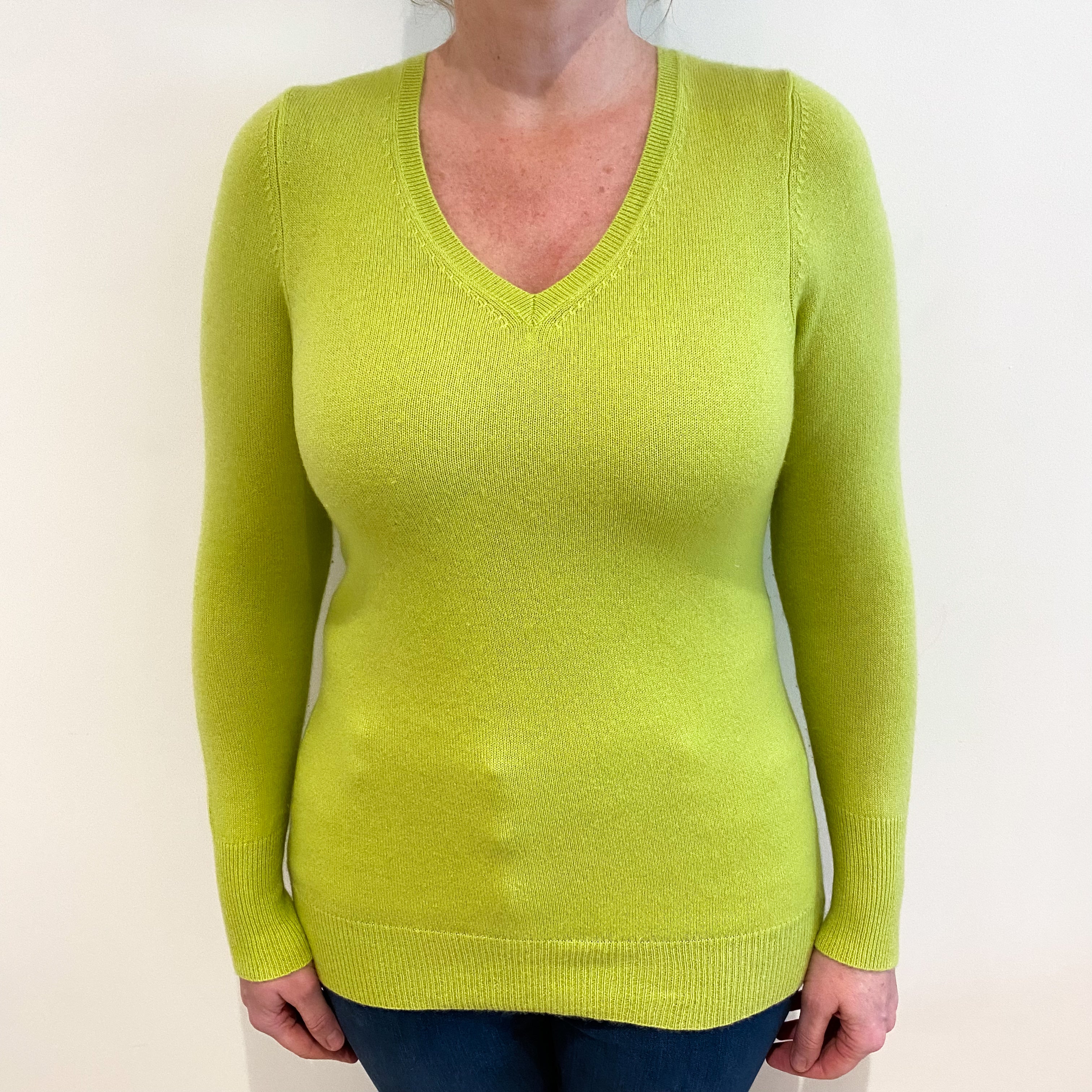 Acid Green Cashmere V Neck Jumper Large
