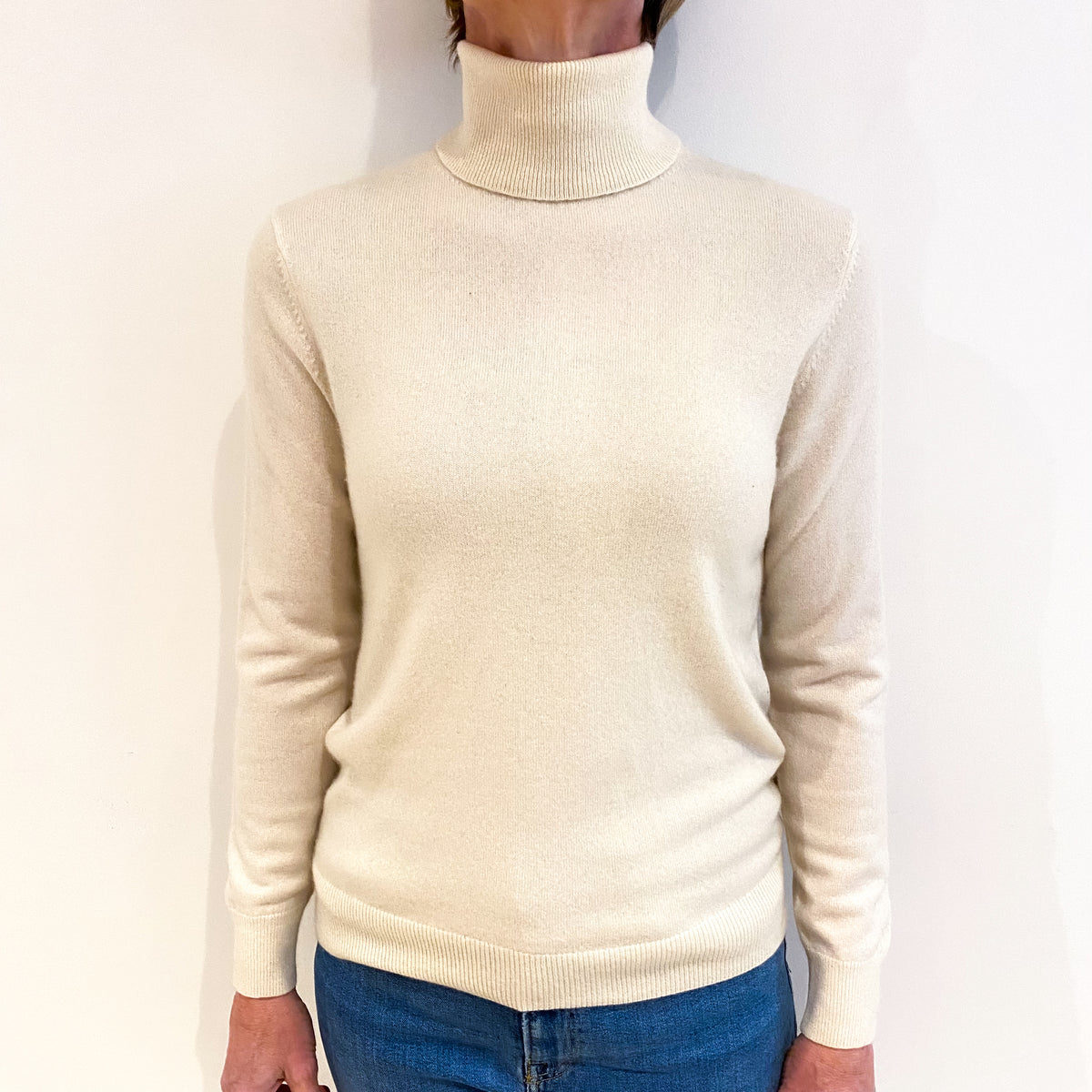 Ivory Cream Cashmere Polo Neck Jumper Small