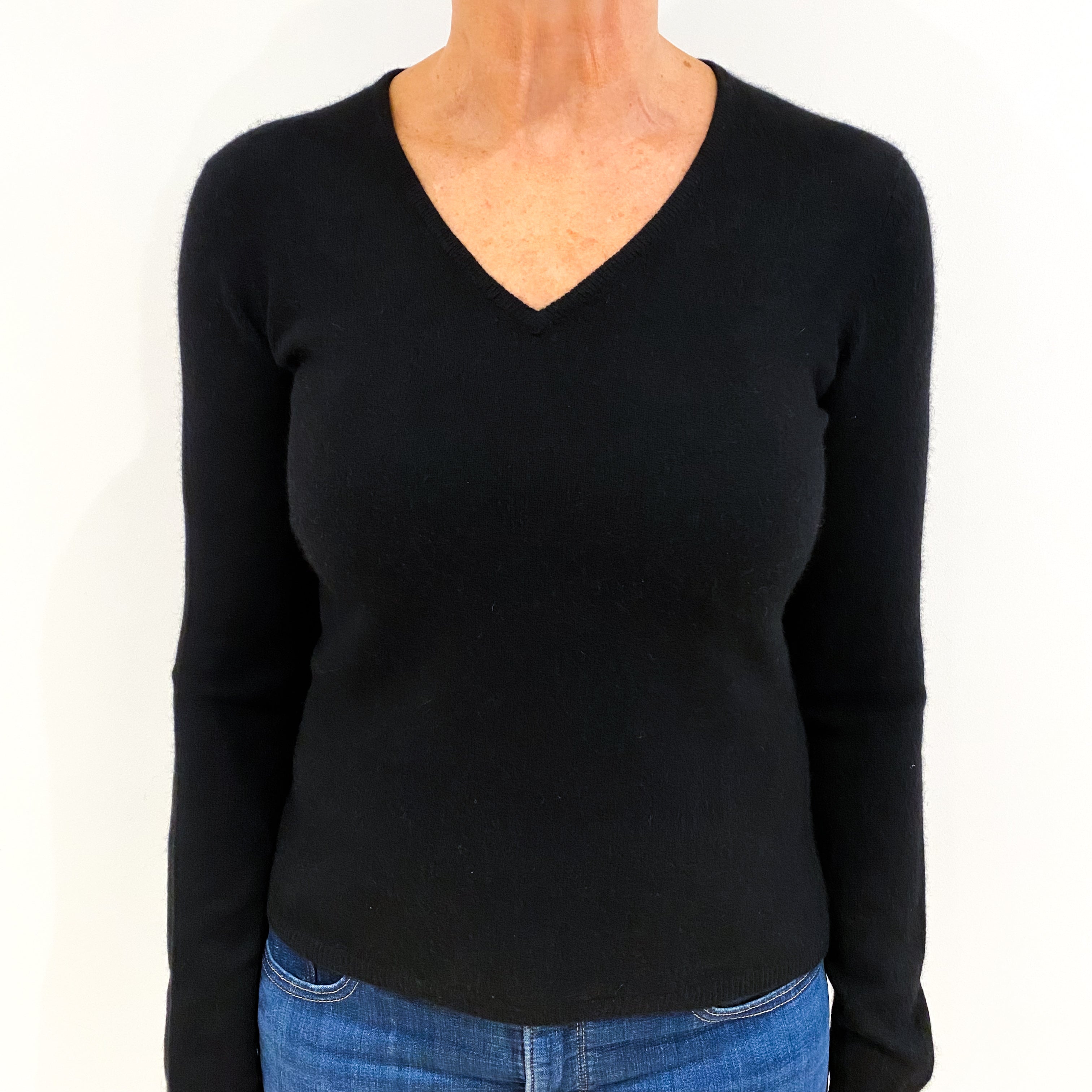 Black Cashmere V-Neck Jumper Medium