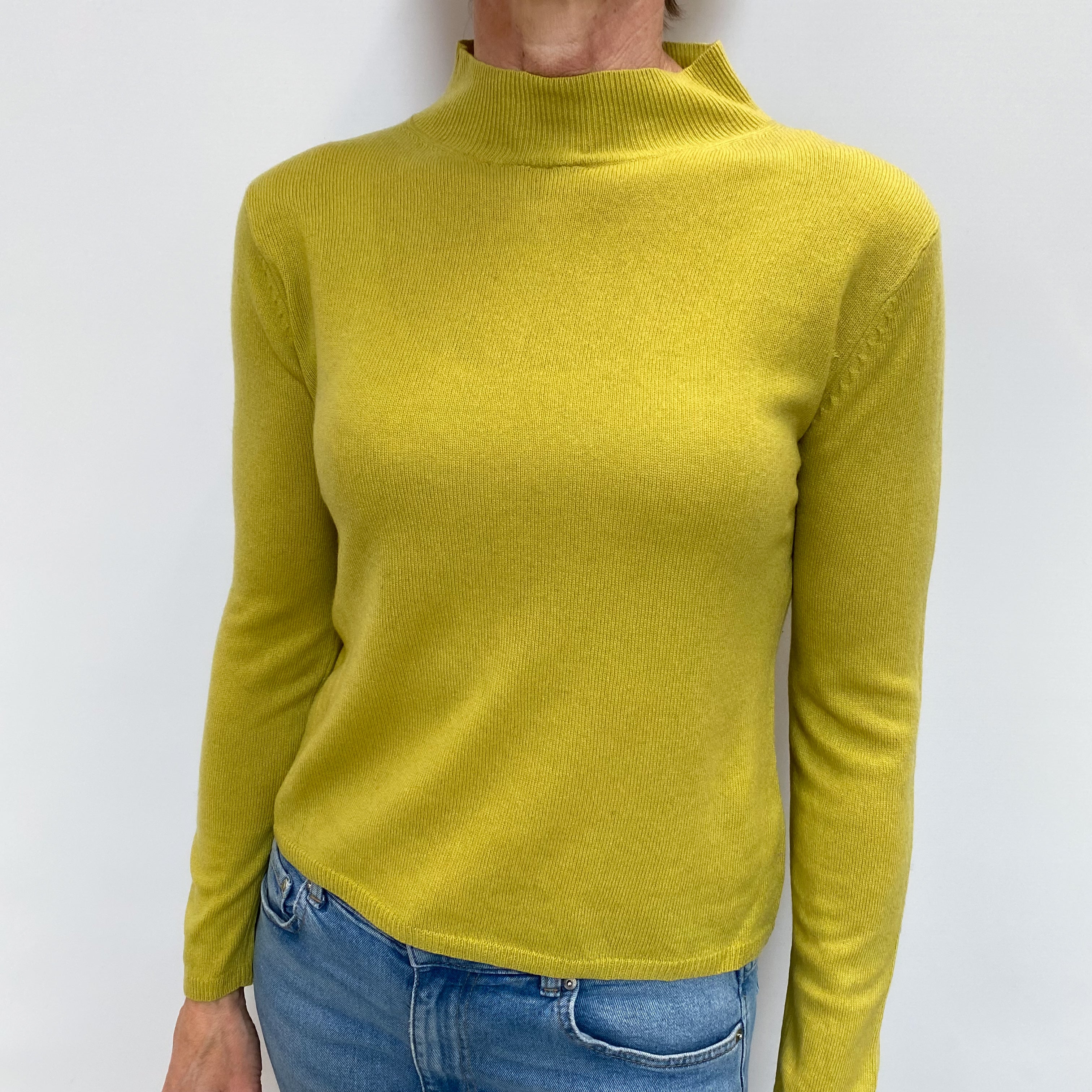 Pistachio Green Cashmere Turtle Neck Jumper Small