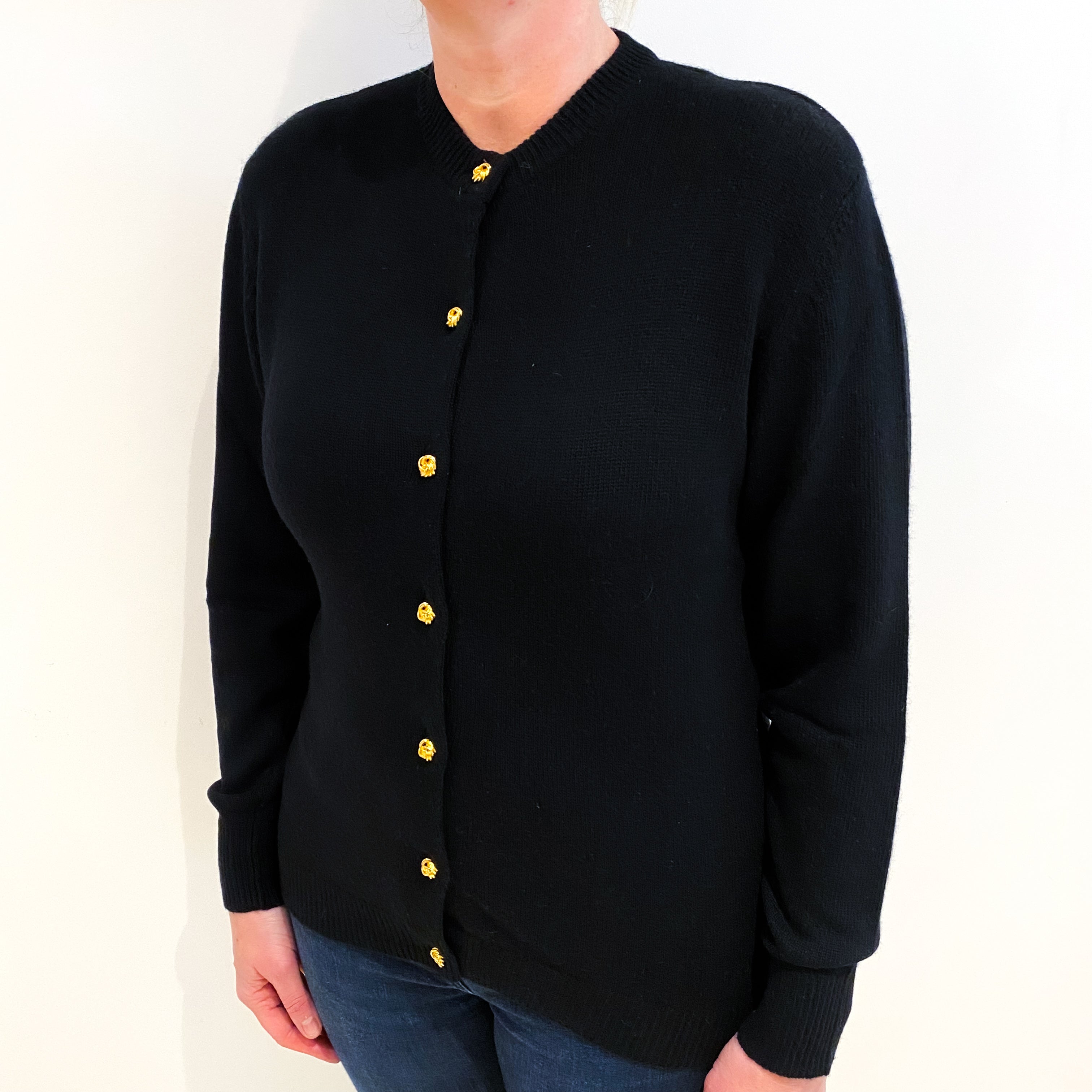Vintage Black Cashmere Crew Neck Cardigan Large