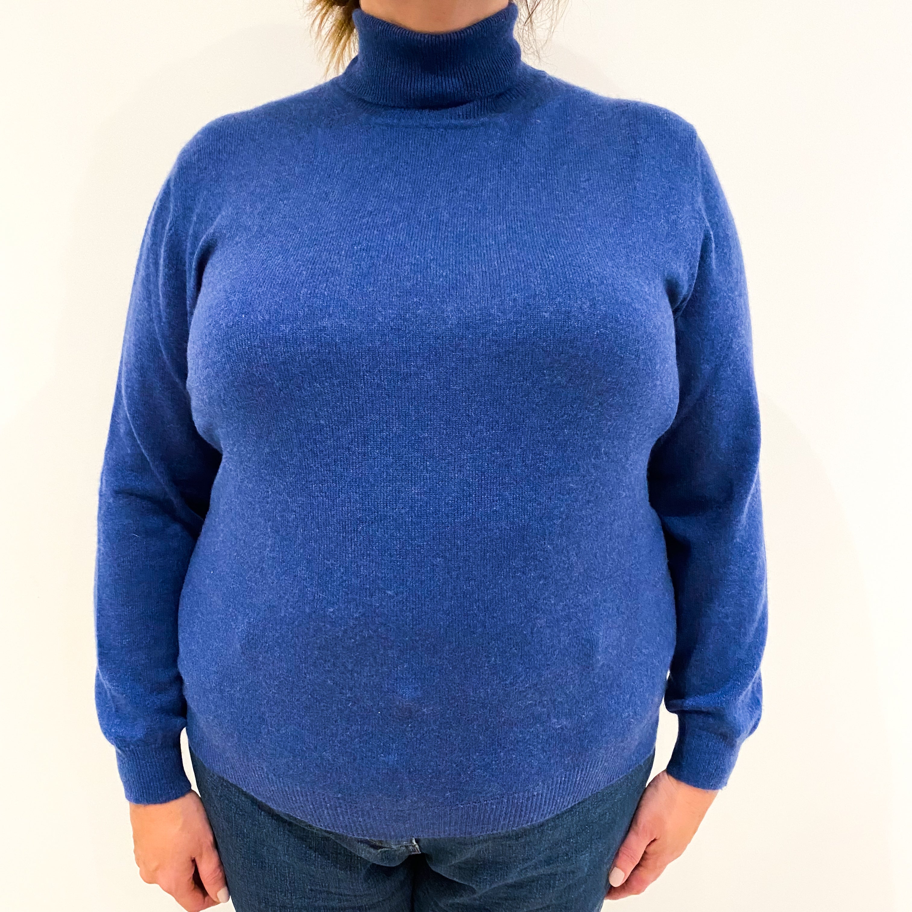 Denim Blue Cashmere Polo Neck Jumper Extra Large