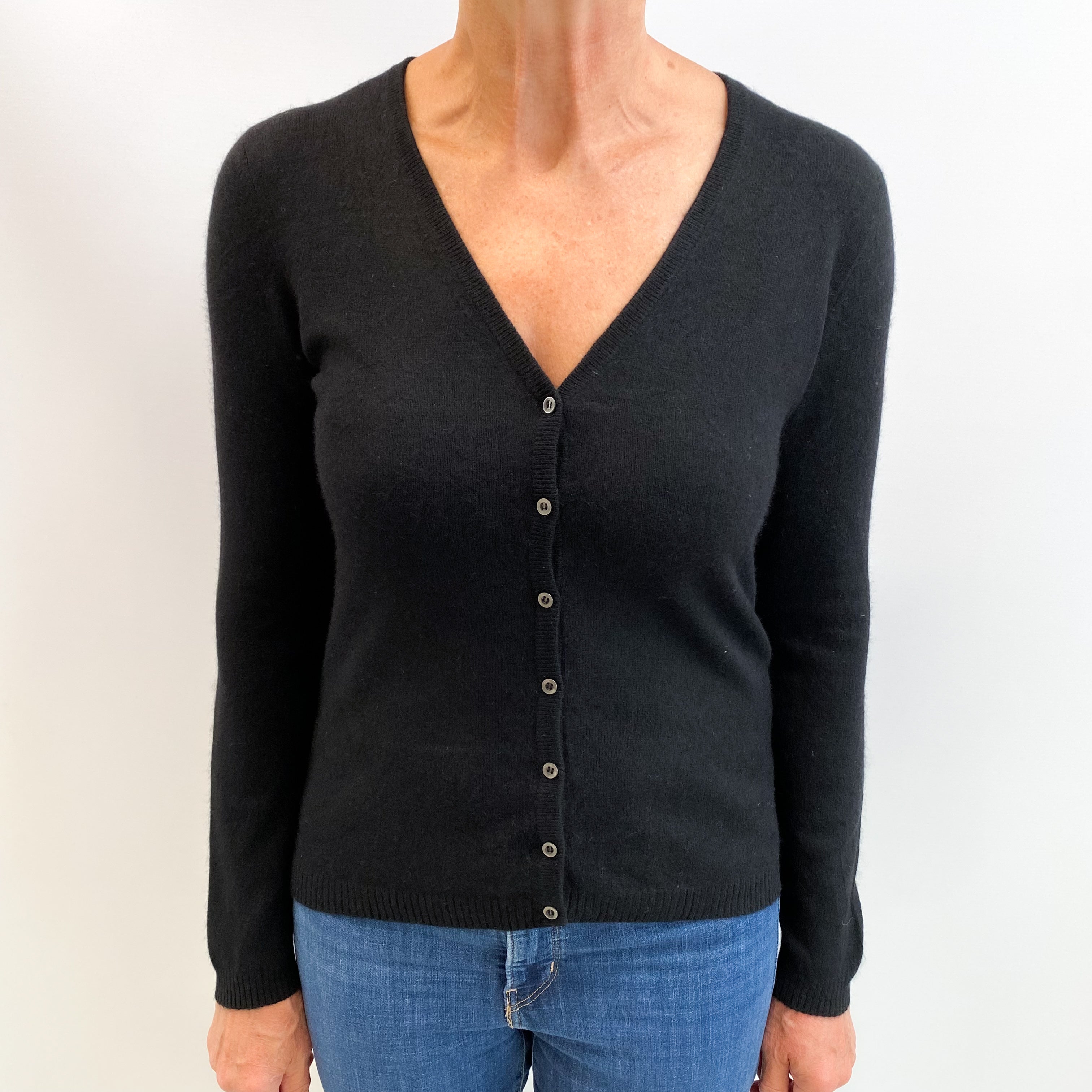 Black Cashmere Crew Neck Cardigan Medium