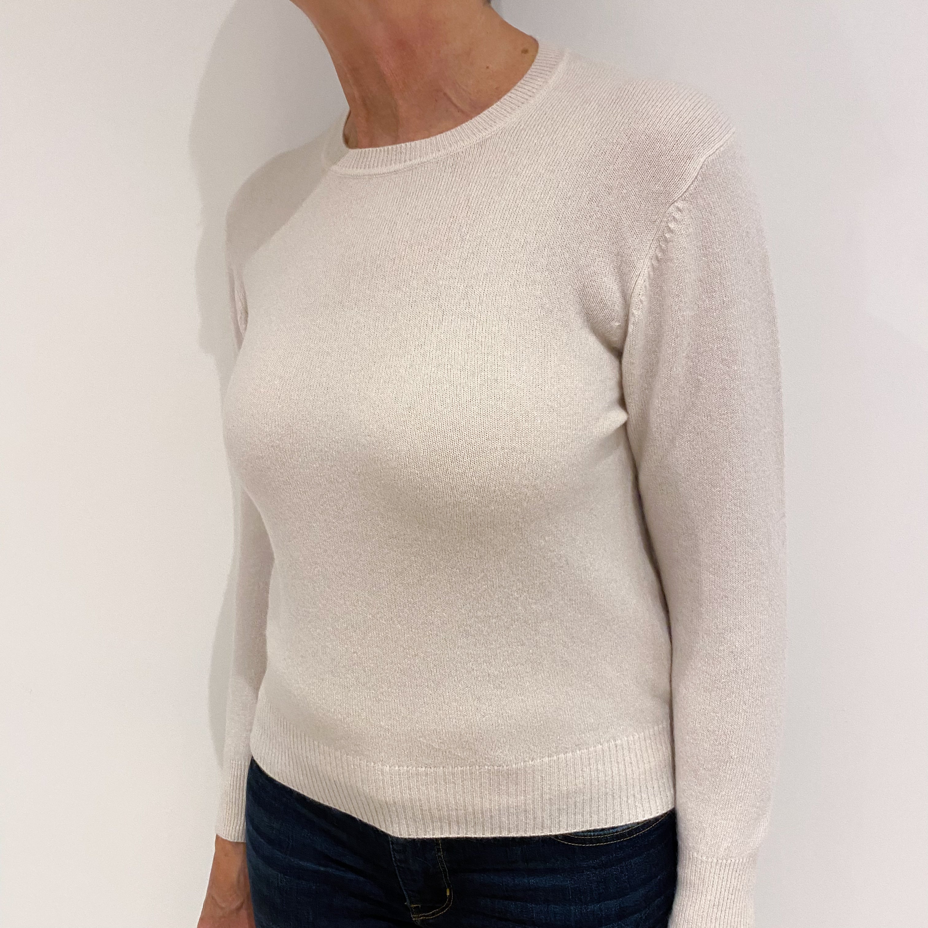 Palest Oatmeal Cream Cashmere Crew Neck Jumper Medium