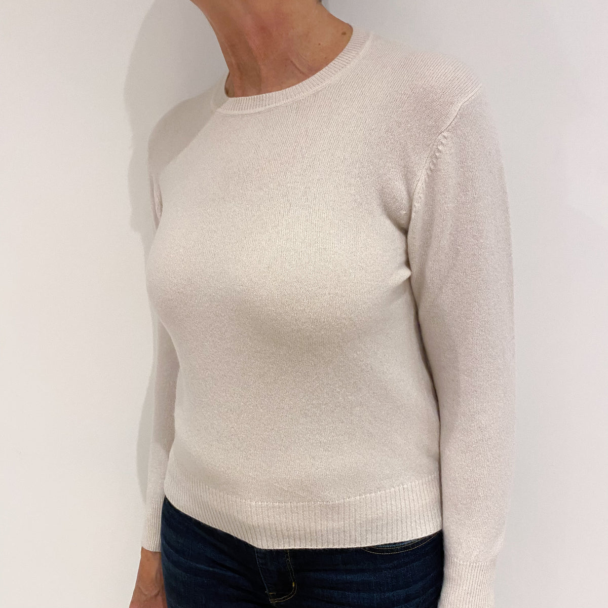 Palest Oatmeal Cream Cashmere Crew Neck Jumper Medium