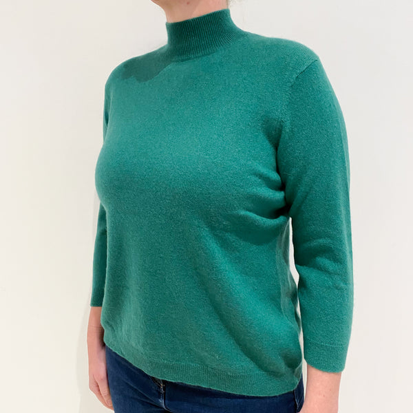 Scottish Shamrock Green Cashmere Turtle Neck Jumper Large