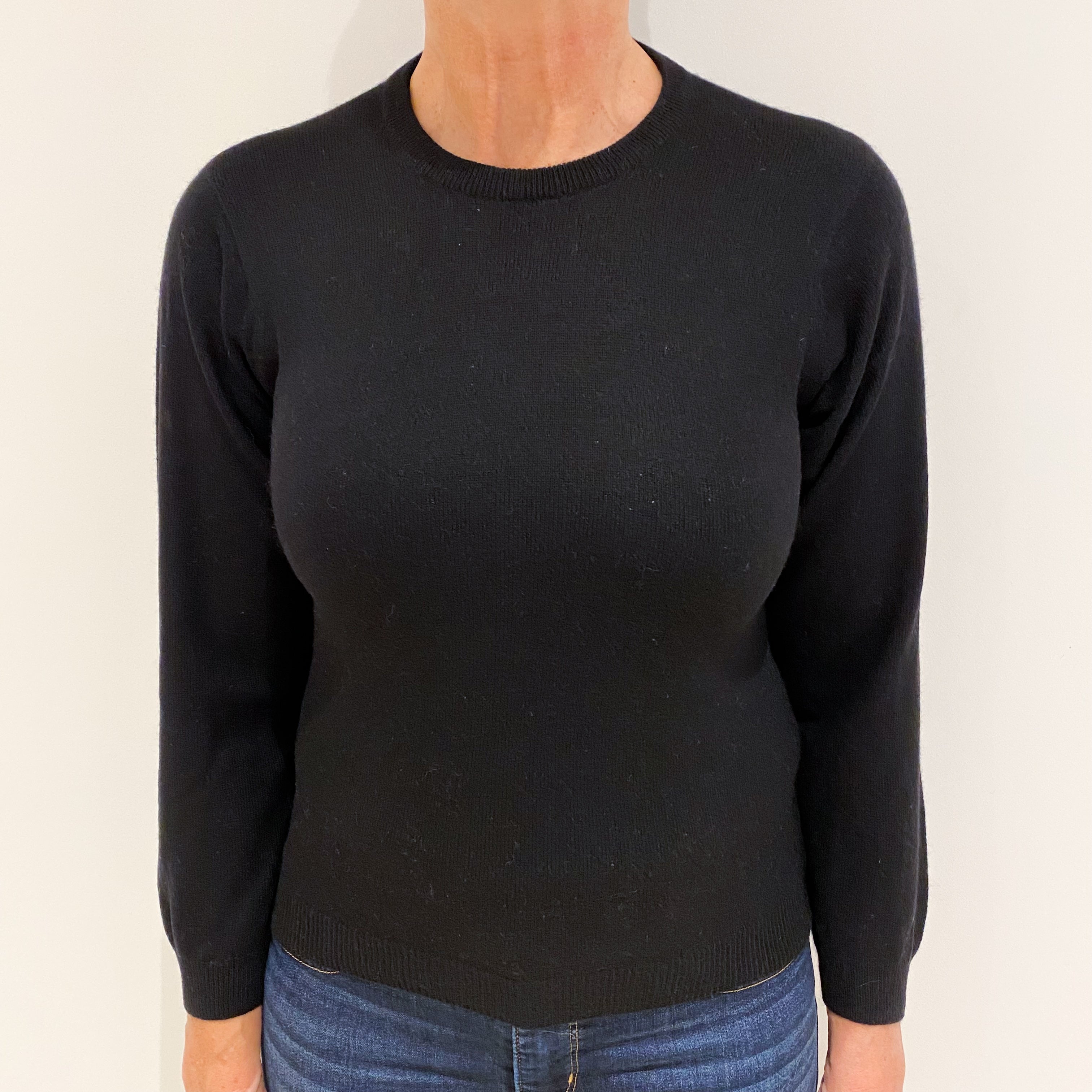 Black Cashmere Crew Neck Jumper Medium Slim