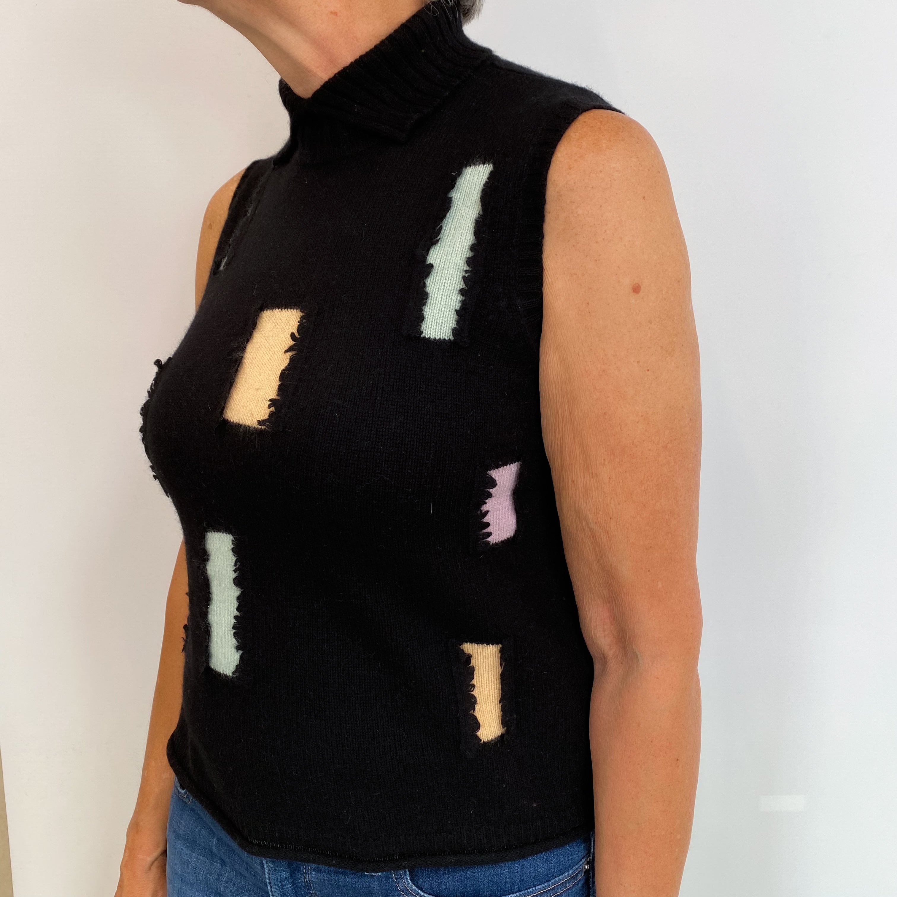 Black Patterned Cashmere Collared Jumper Medium