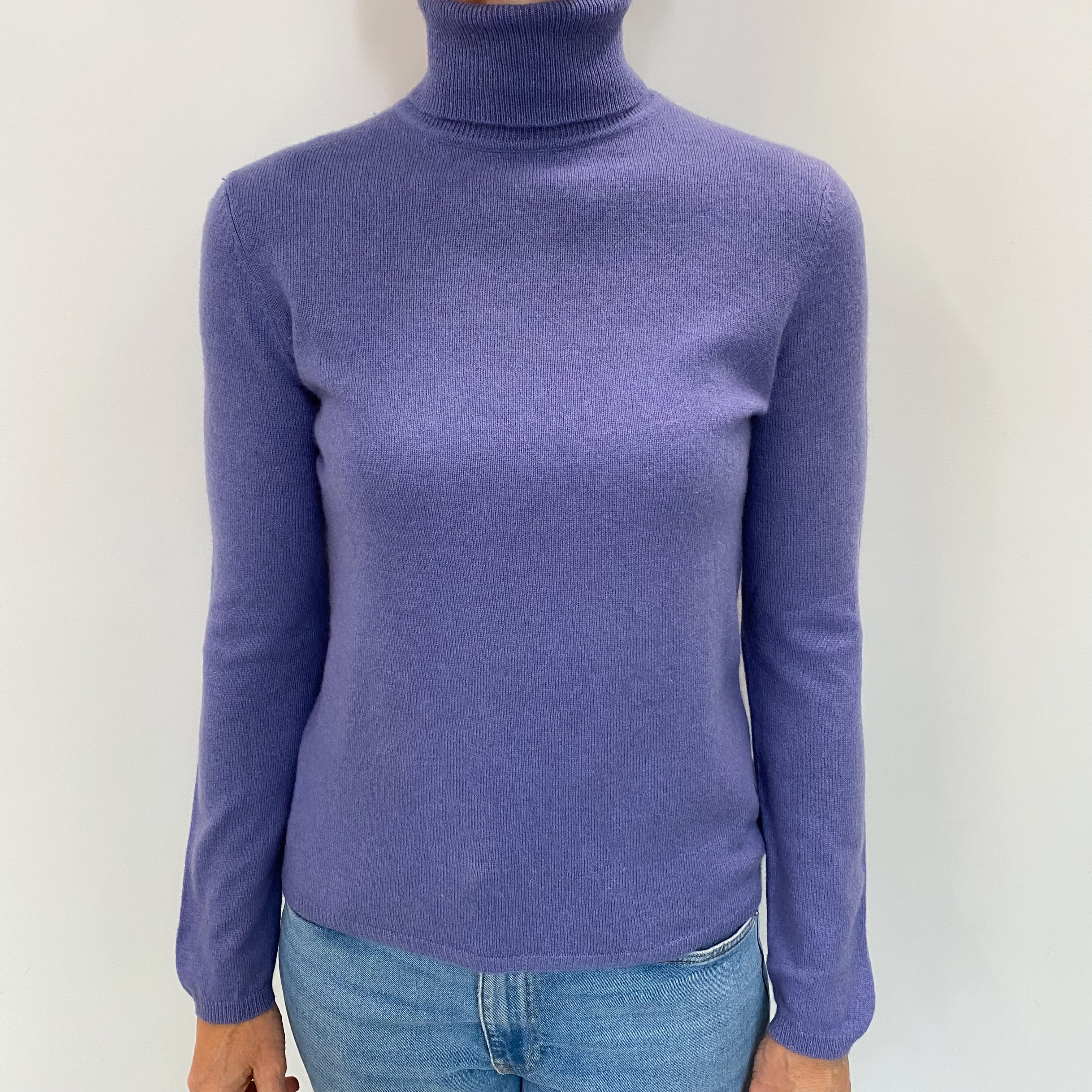 Amethyst Purple Cashmere Polo Neck Jumper Small