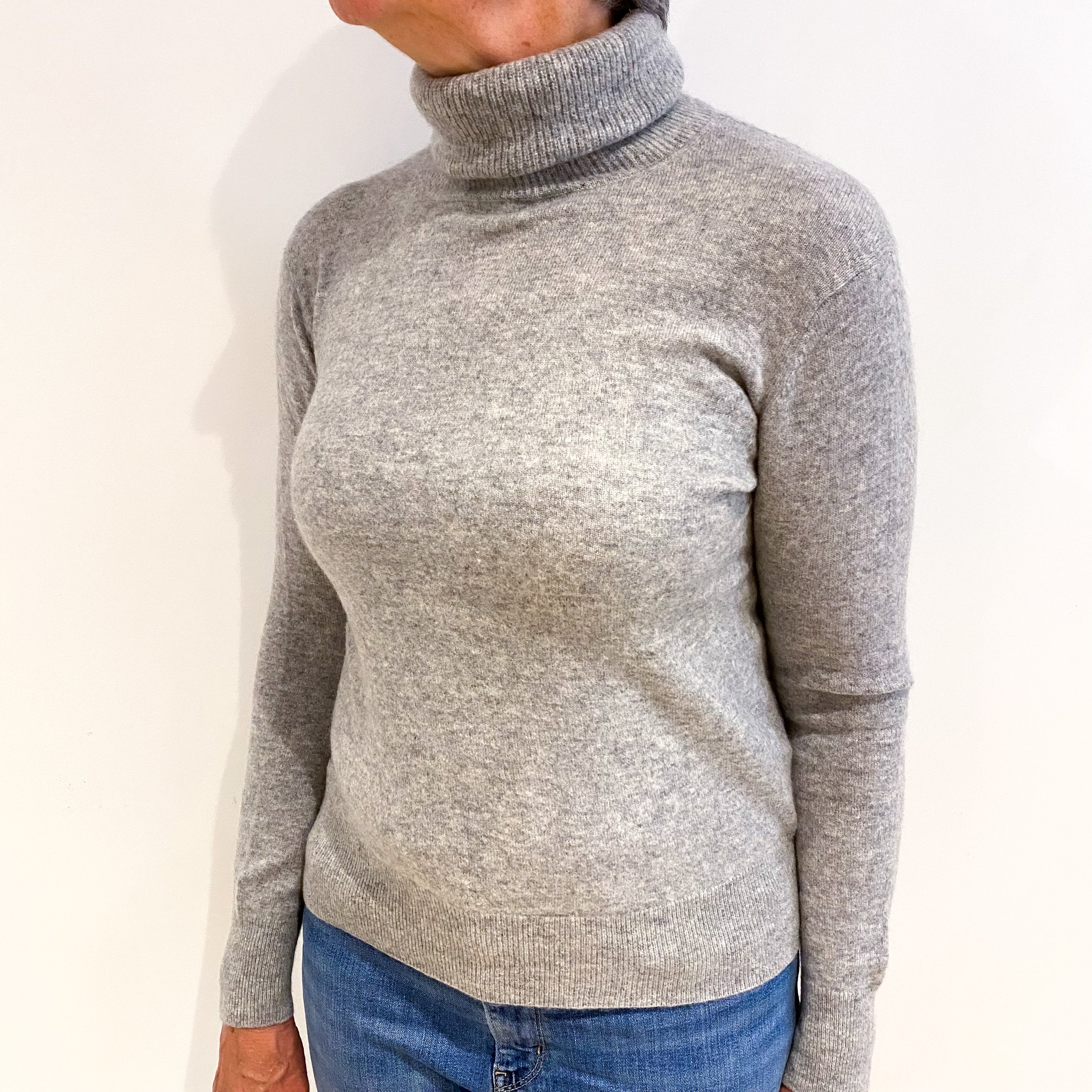 Smoke Grey Cashmere Polo Neck Jumper Medium
