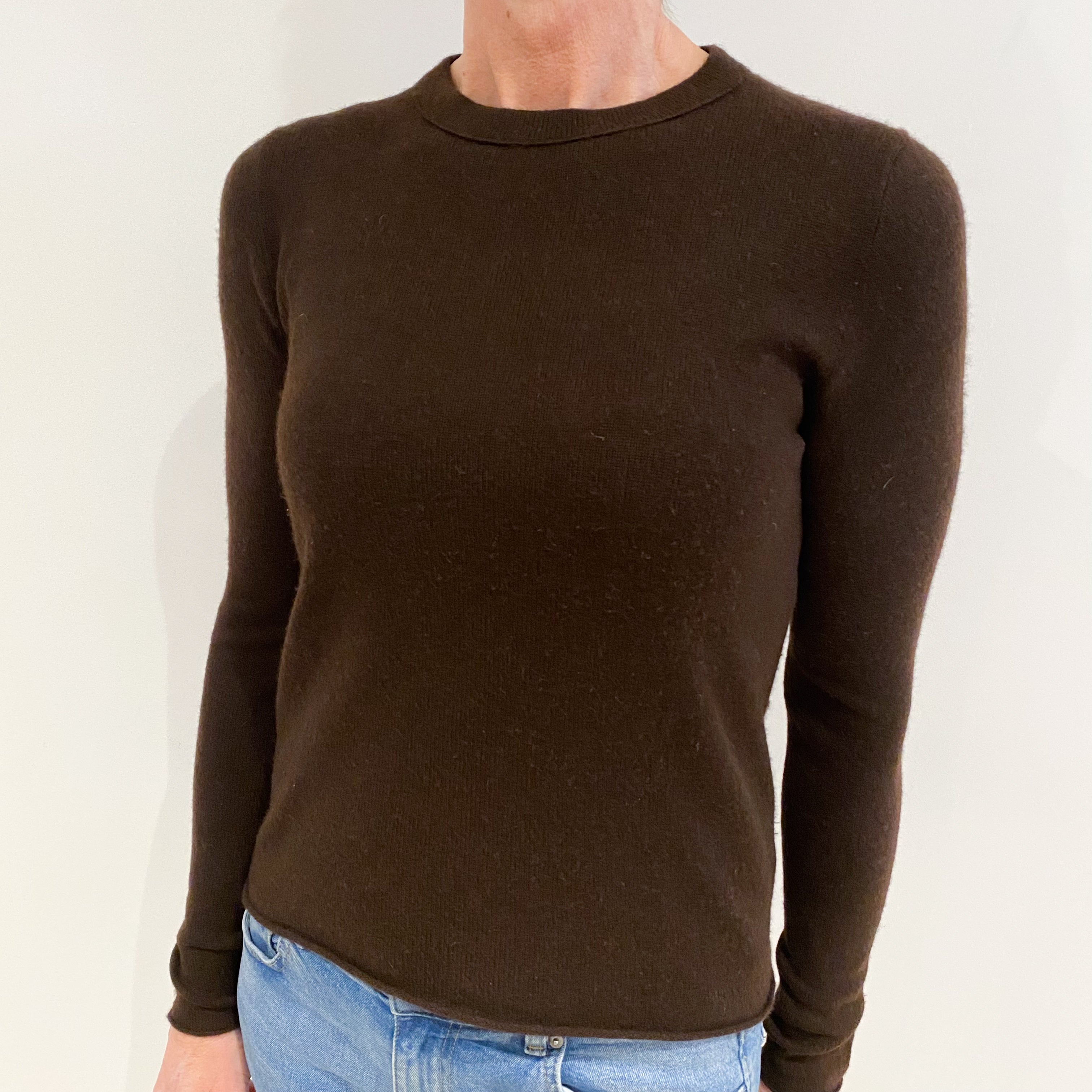 Chocolate Brown Lightweight Cashmere Crew Neck Jumper Small
