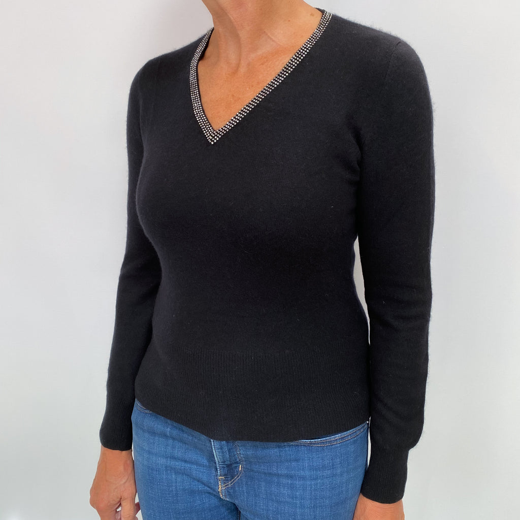 Black Cashmere V Neck Jumper Medium