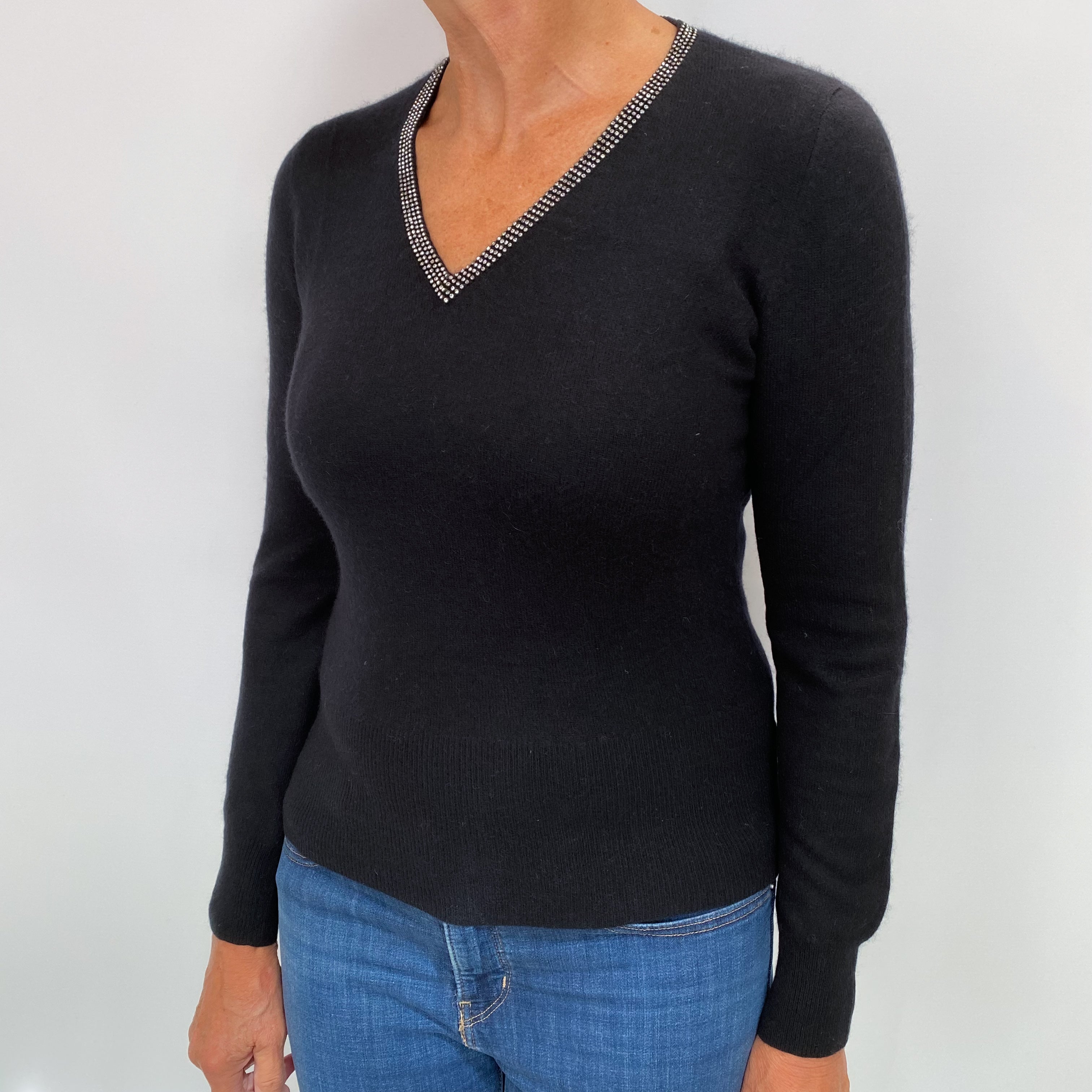Black Cashmere V Neck Jumper Medium