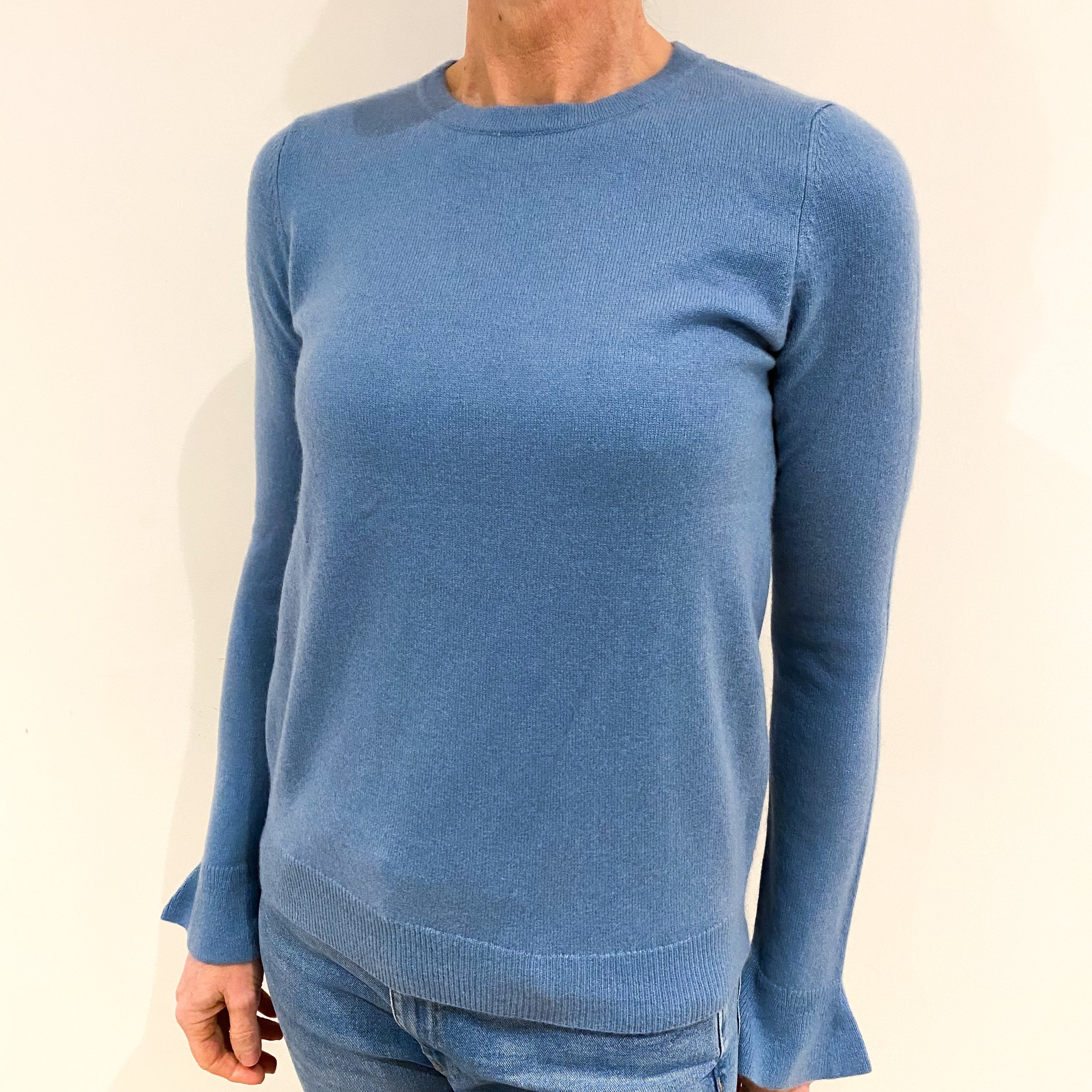 Light Cornflour Blue Cashmere Crew Neck Jumper Small