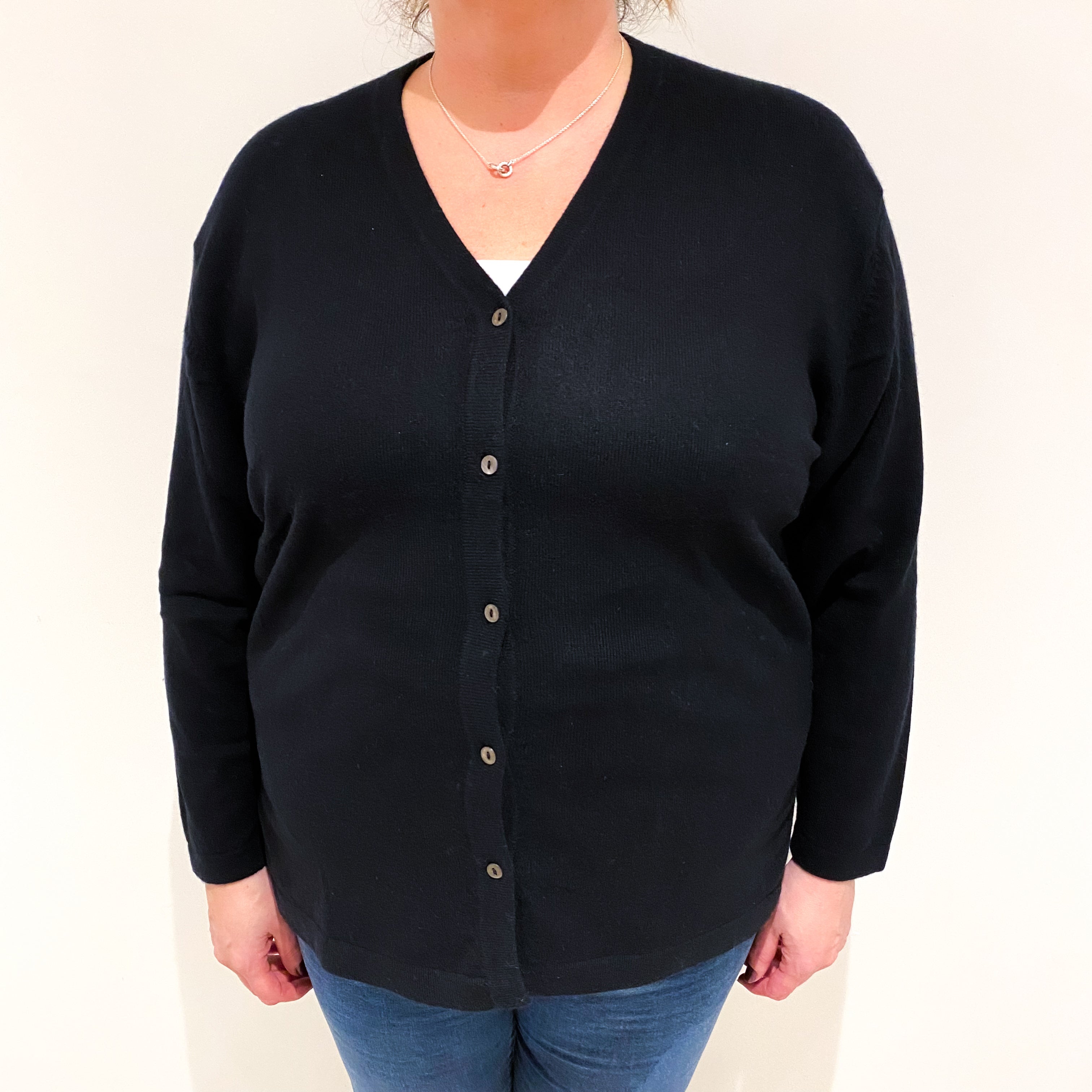 Black Cashmere V Neck Cardigan Extra Large