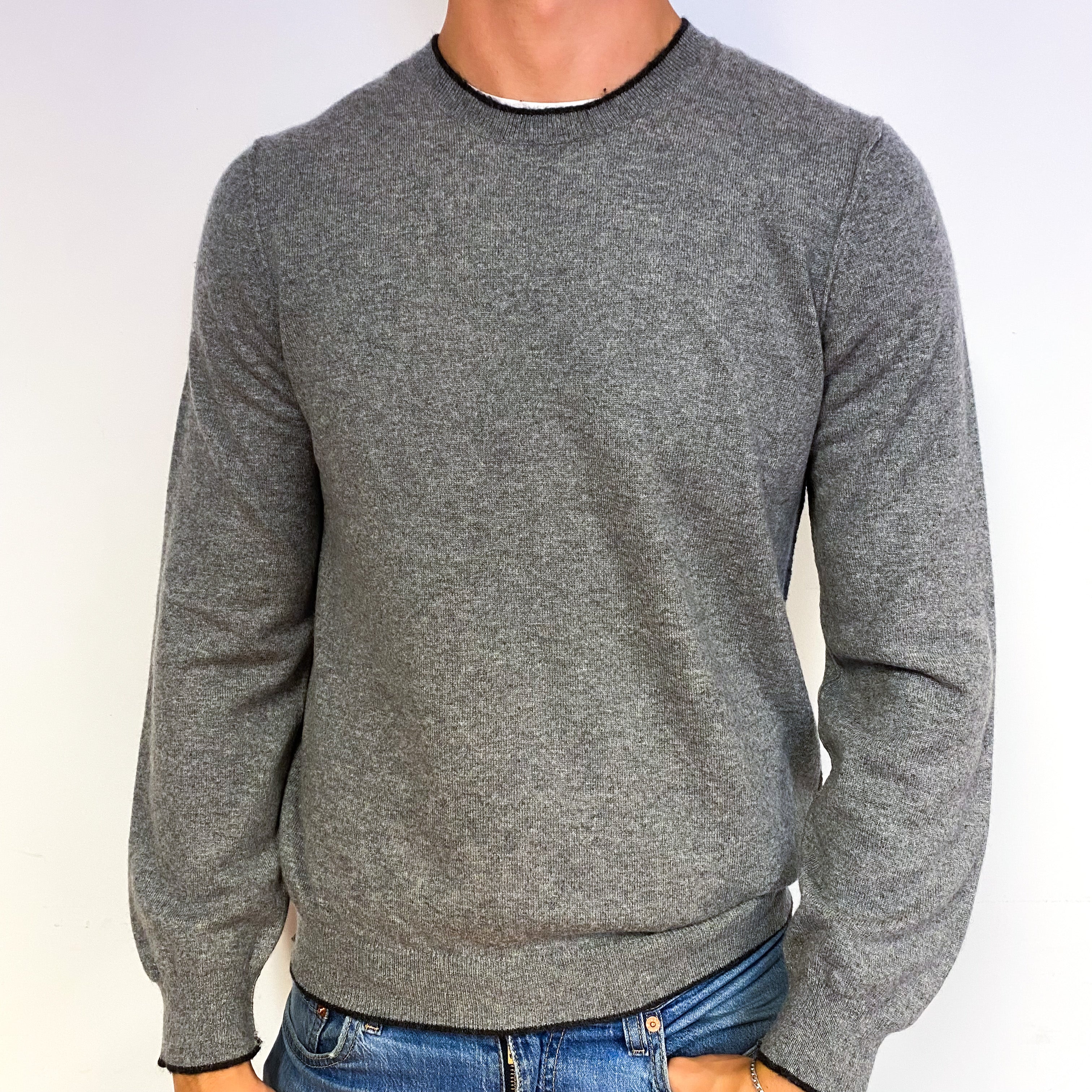 Men's Ash Grey Cashmere Crew Neck Jumper Extra Large