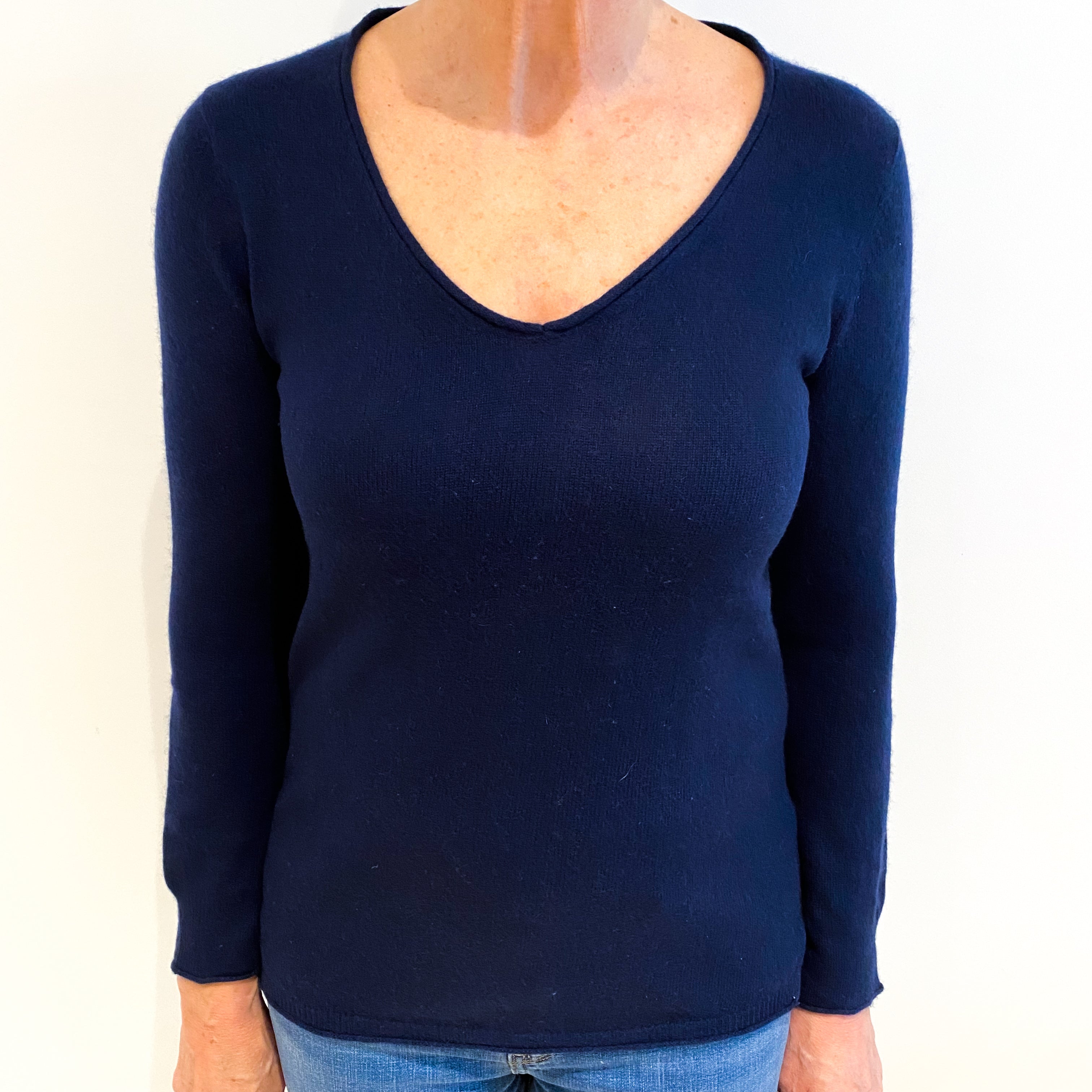 Navy Blue Cashmere V Neck Jumper Medium