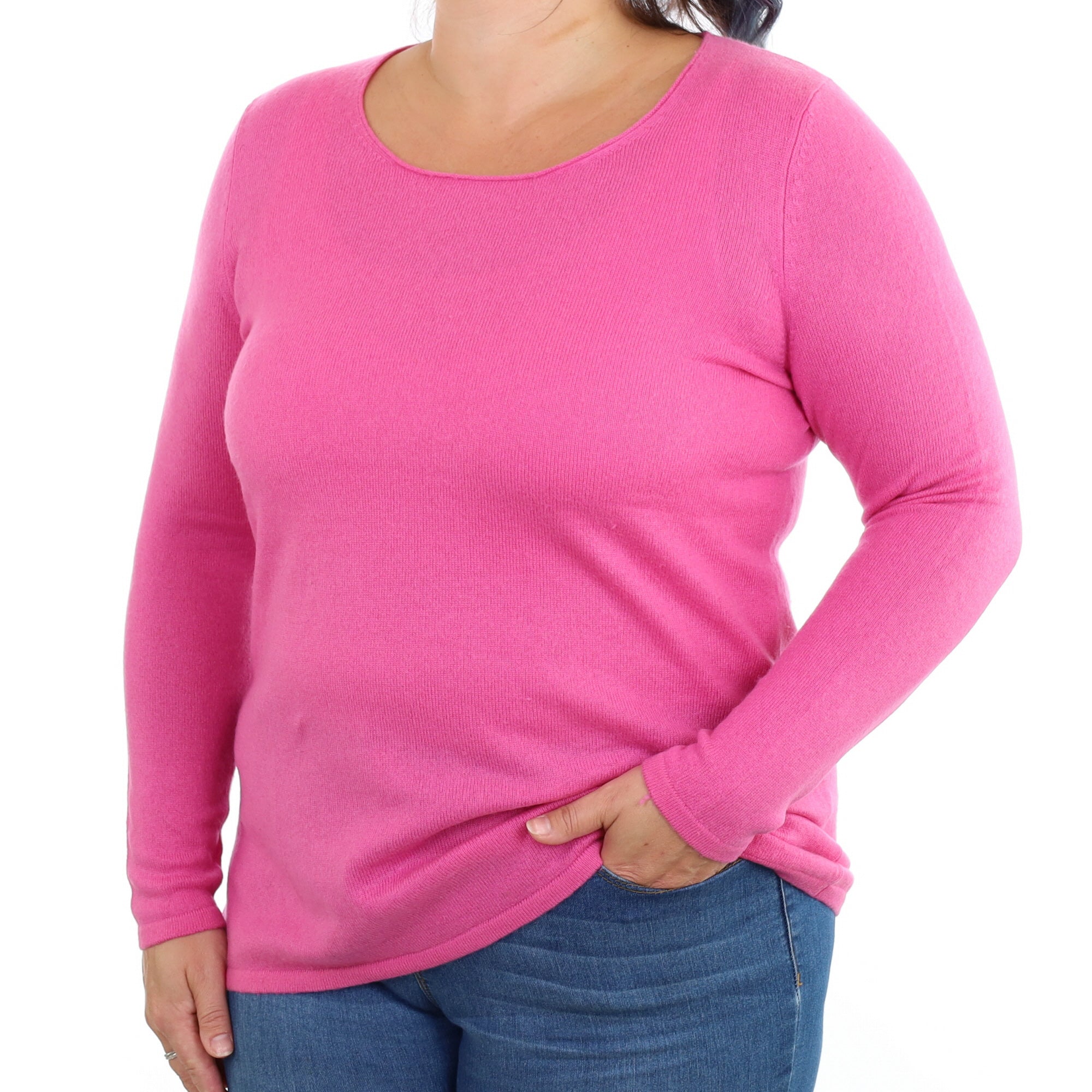 Fuchsia Pink Cashmere Crew Neck Jumper Large