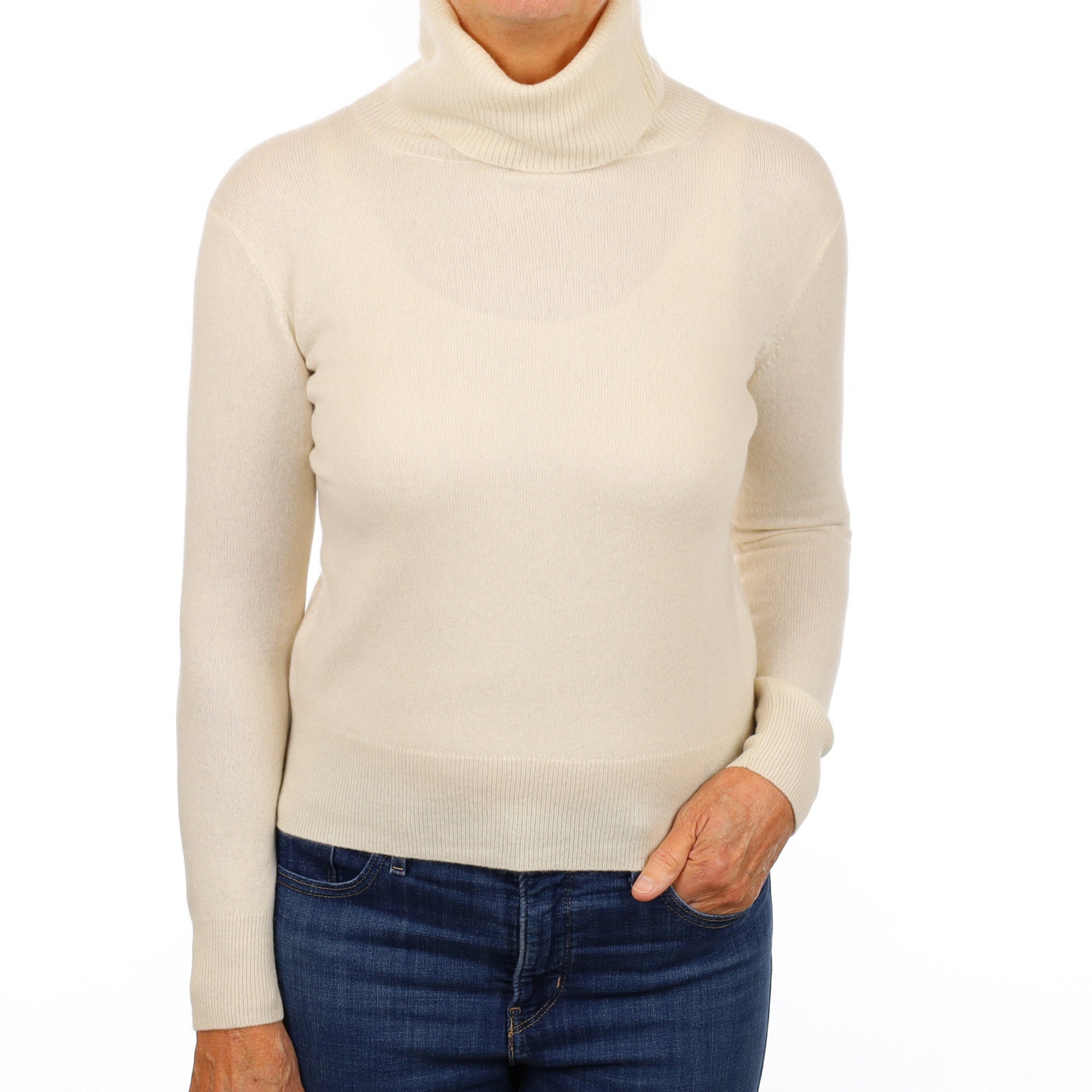 Vanilla Cream Cashmere Polo Neck Jumper Medium